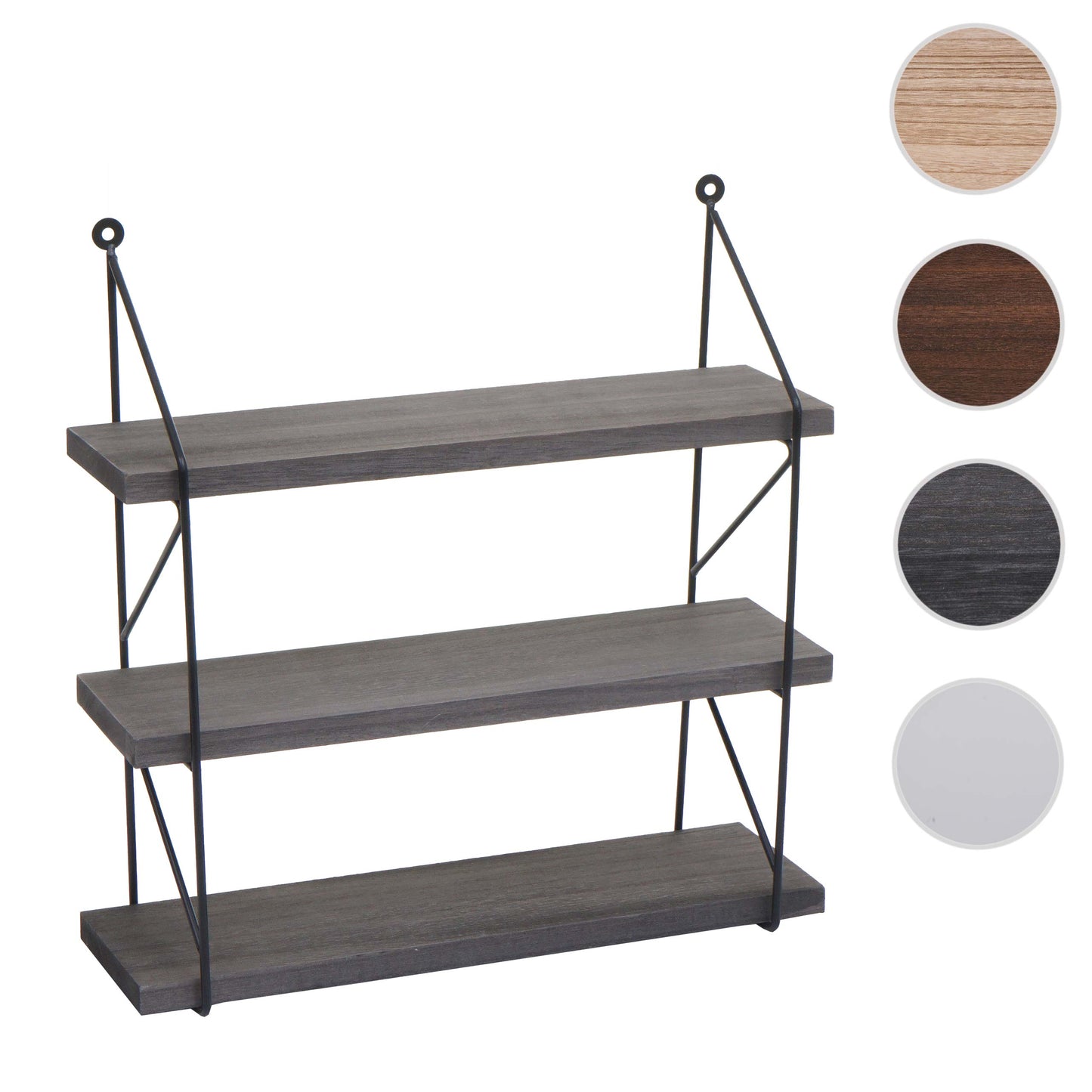 Wandplank MCW-K78, Hangende plank Zwevende plank, 3 planken Metalen massief hout Industrieel 40x40x13cm ~ donkergrijs