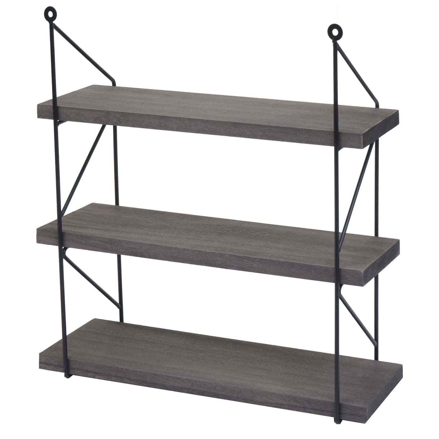 Wandplank MCW-K78, Hangende plank Zwevende plank, 3 planken Metalen massief hout Industrieel 40x40x13cm ~ donkergrijs