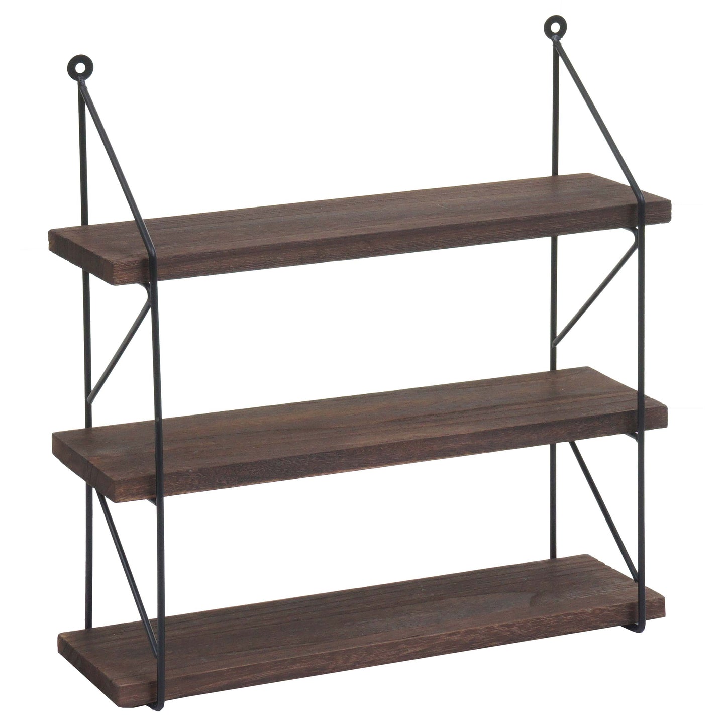 Wandplank MCW-K78, Hangende plank Zwevende plank, 3 planken Metalen massief hout Industrieel 40x40x13cm ~ donkerbruin