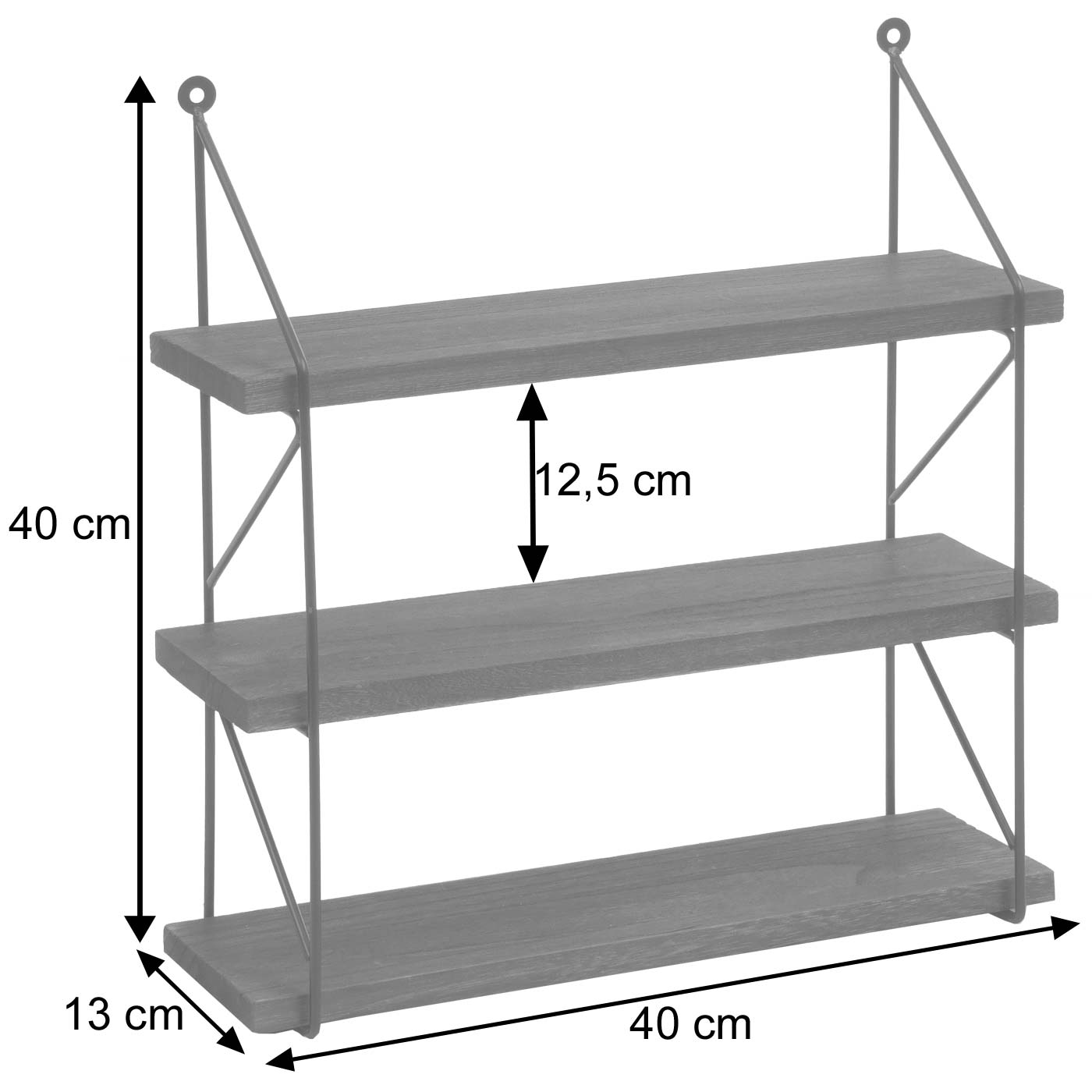 Wandplank MCW-K78, Hangende plank Zwevende plank, 3 planken Metalen massief hout Industrieel 40x40x13cm ~ wit