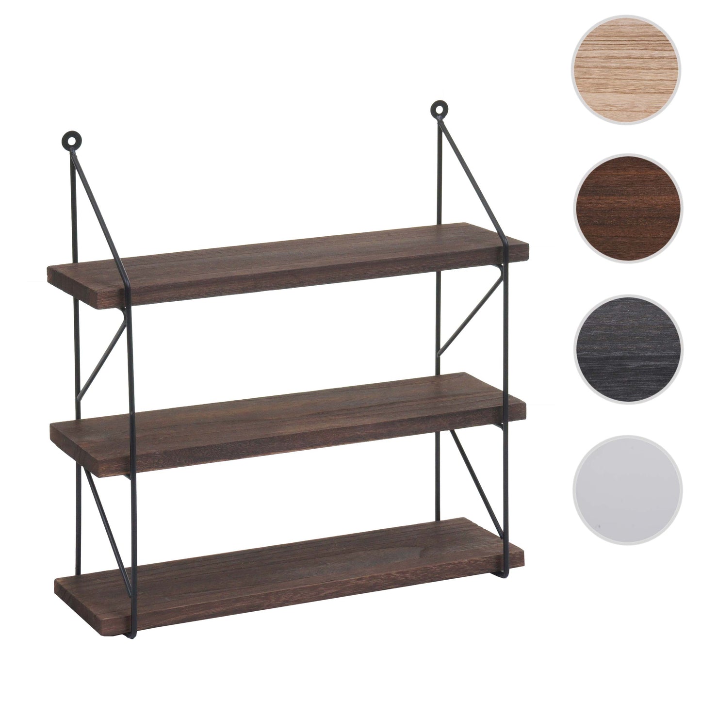 Wandplank MCW-K78, Hangende plank Zwevende plank, 3 planken Metalen massief hout Industrieel 40x40x13cm ~ donkerbruin