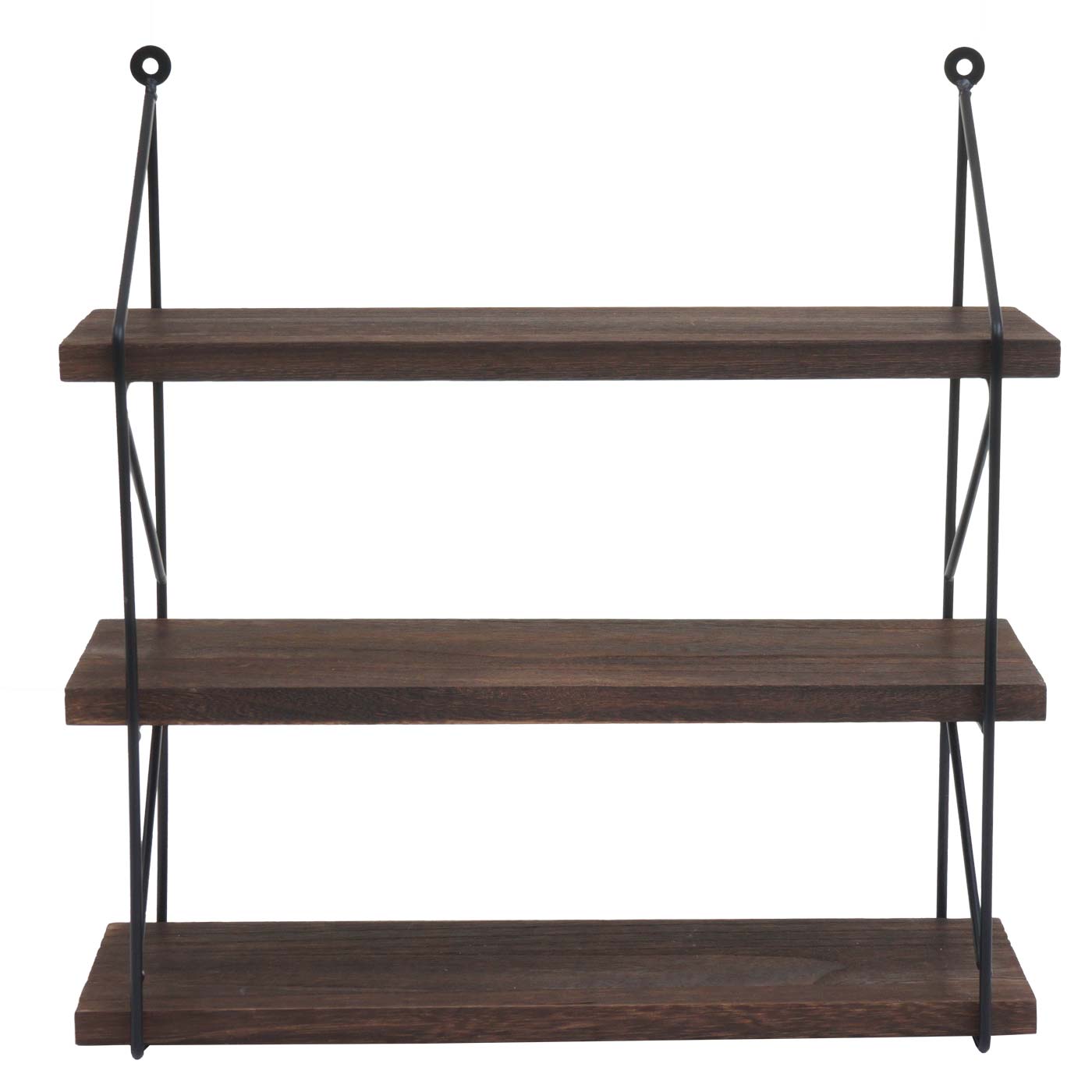 Wandplank MCW-K78, Hangende plank Zwevende plank, 3 planken Metalen massief hout Industrieel 40x40x13cm ~ donkerbruin