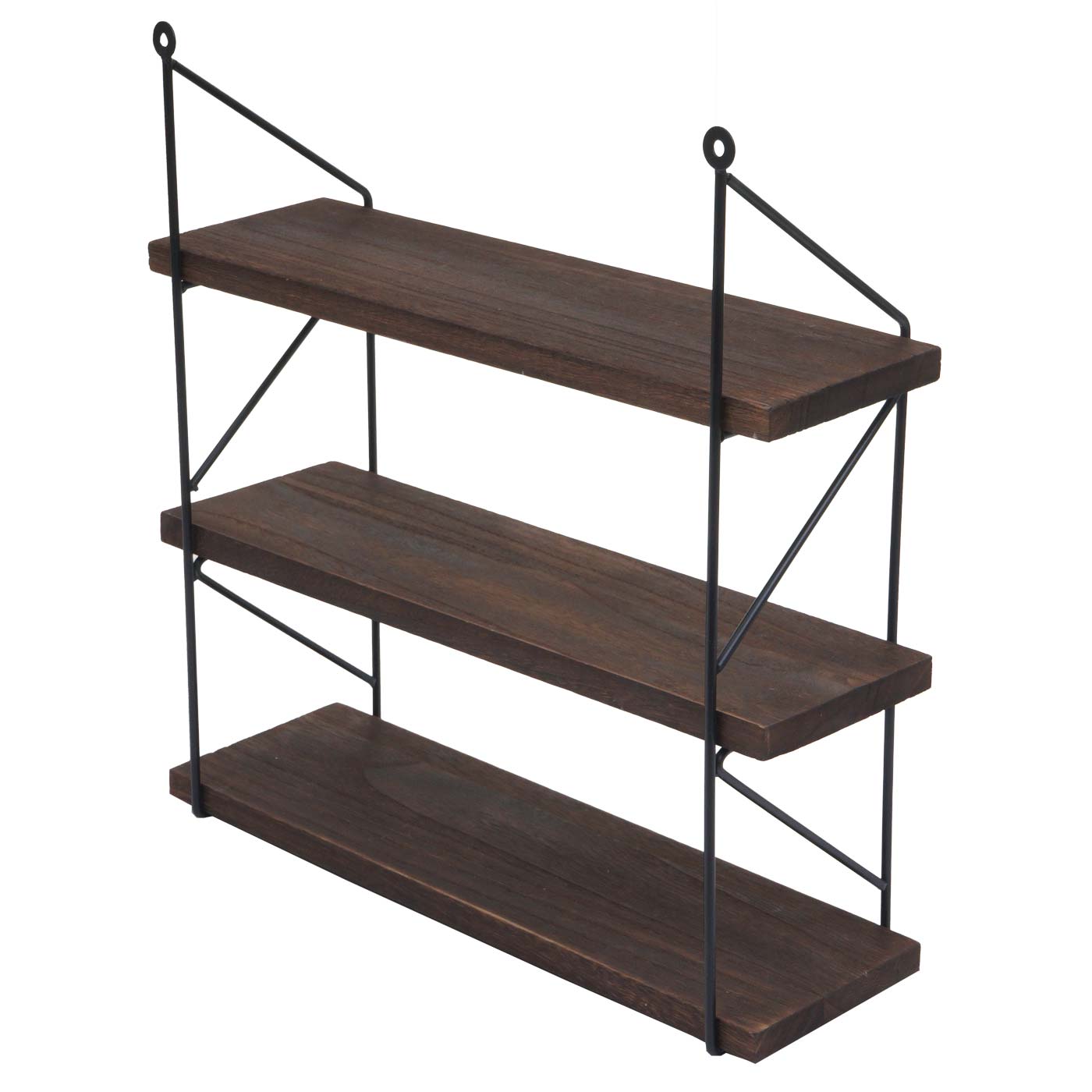 Wandplank MCW-K78, Hangende plank Zwevende plank, 3 planken Metalen massief hout Industrieel 40x40x13cm ~ donkerbruin