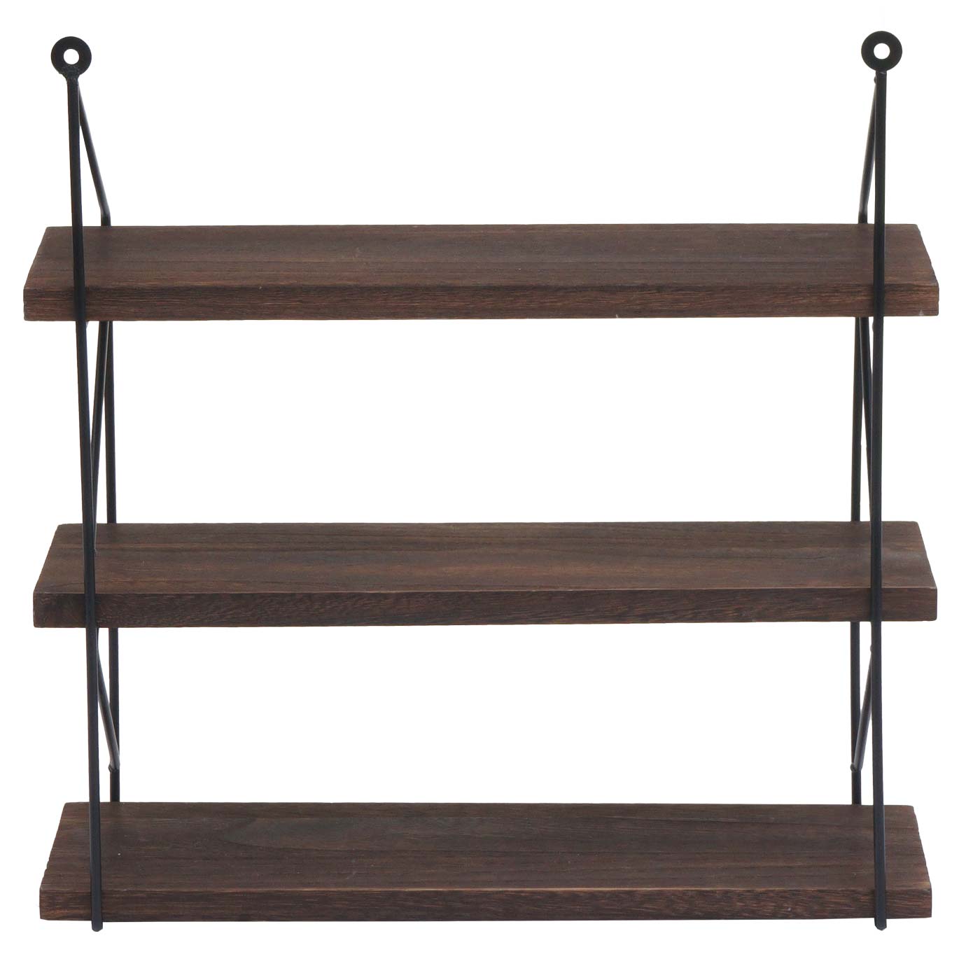 Wandplank MCW-K78, Hangende plank Zwevende plank, 3 planken Metalen massief hout Industrieel 40x40x13cm ~ donkerbruin