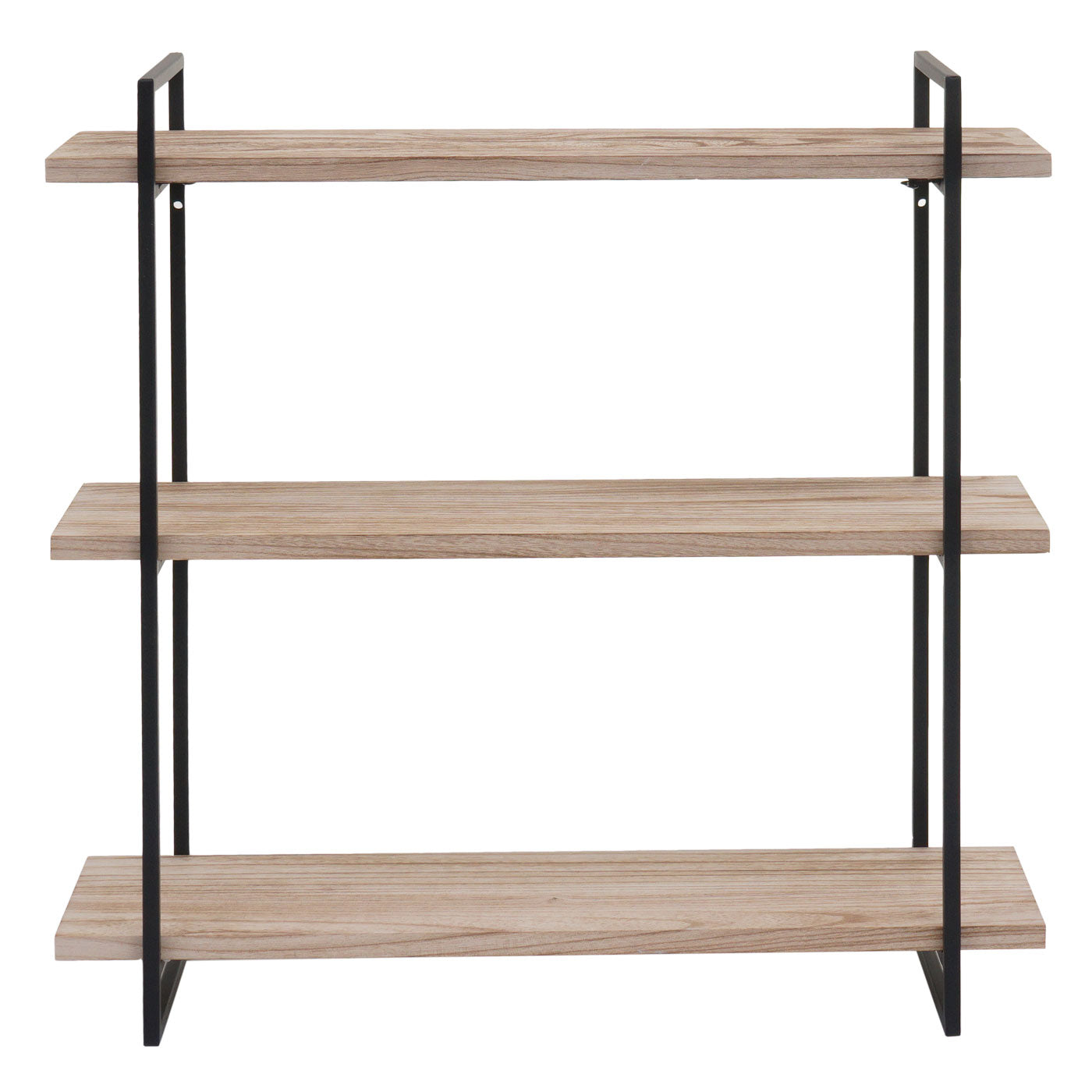 Wandplank MCW-K78, hangende plank, zwevende plank, 3 planken massief hout industrieel 60x60x18cm ~ naturel, metaal zwart
