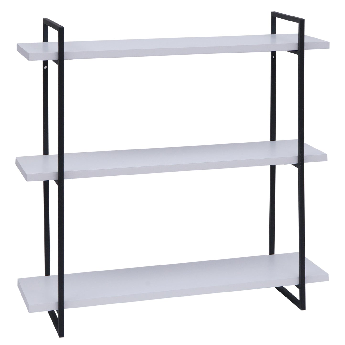 Wandplank MCW-K78, hangende plank, zwevende plank, 3 planken massief hout industrieel 60x60x18cm ~ wit, metaal zwart