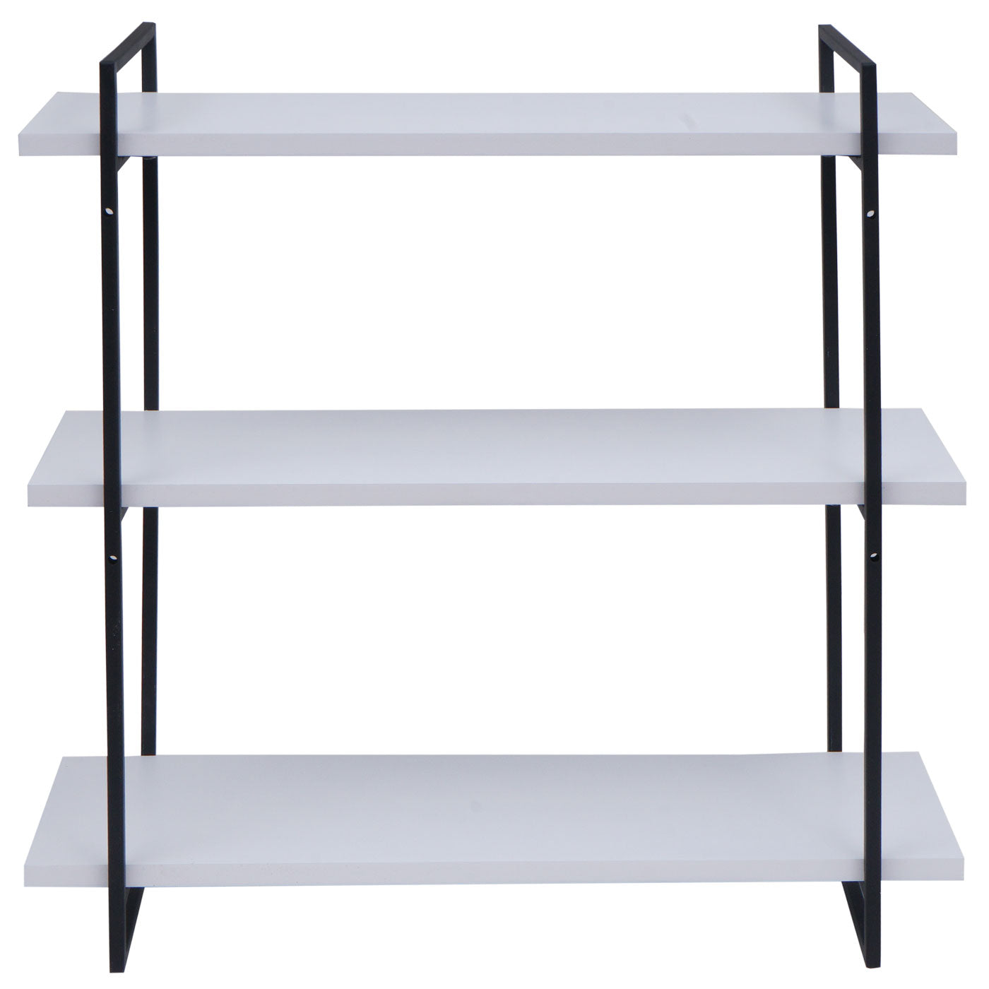 Wandplank MCW-K78, hangende plank, zwevende plank, 3 planken massief hout industrieel 60x60x18cm ~ wit, metaal zwart