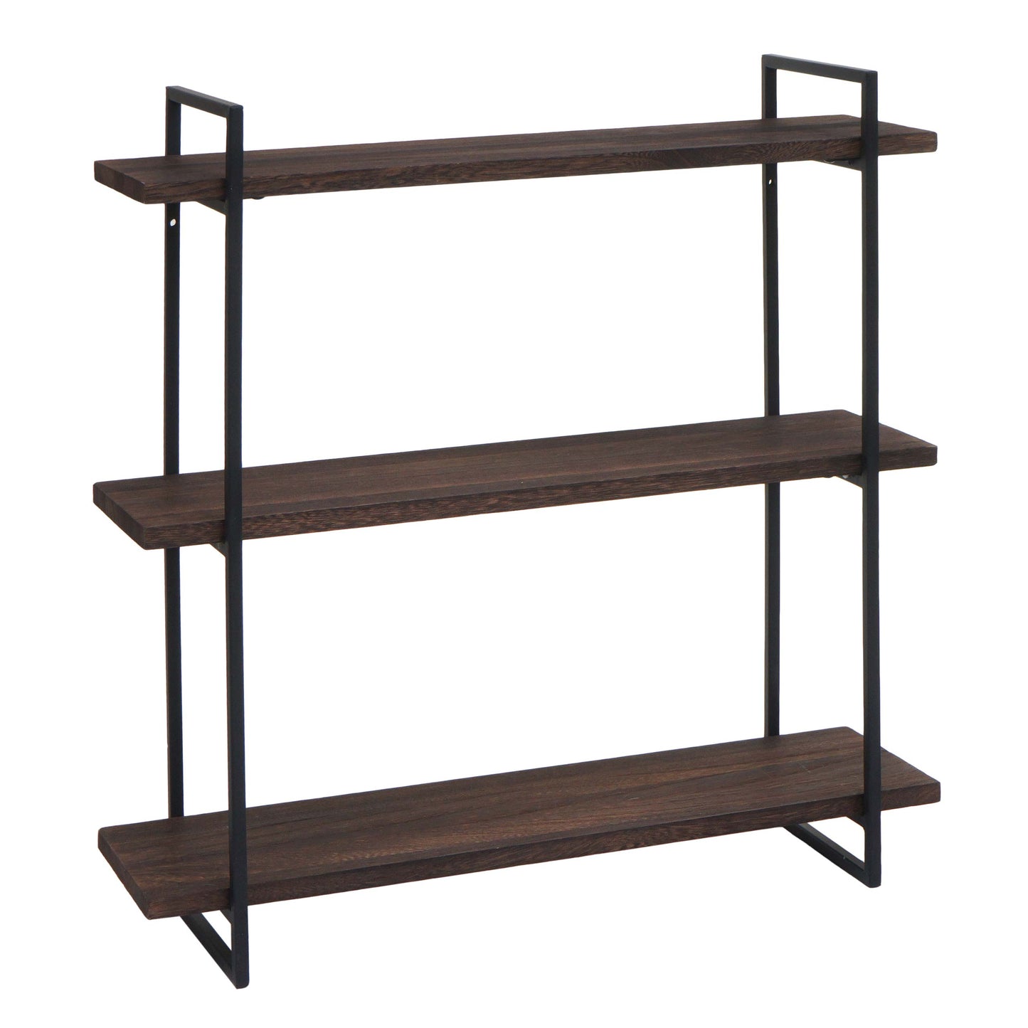 Wandplank MCW-K78, hangende plank, zwevende plank, 3 planken massief hout industrieel 60x60x18cm ~ donkerbruin, metaal zwart