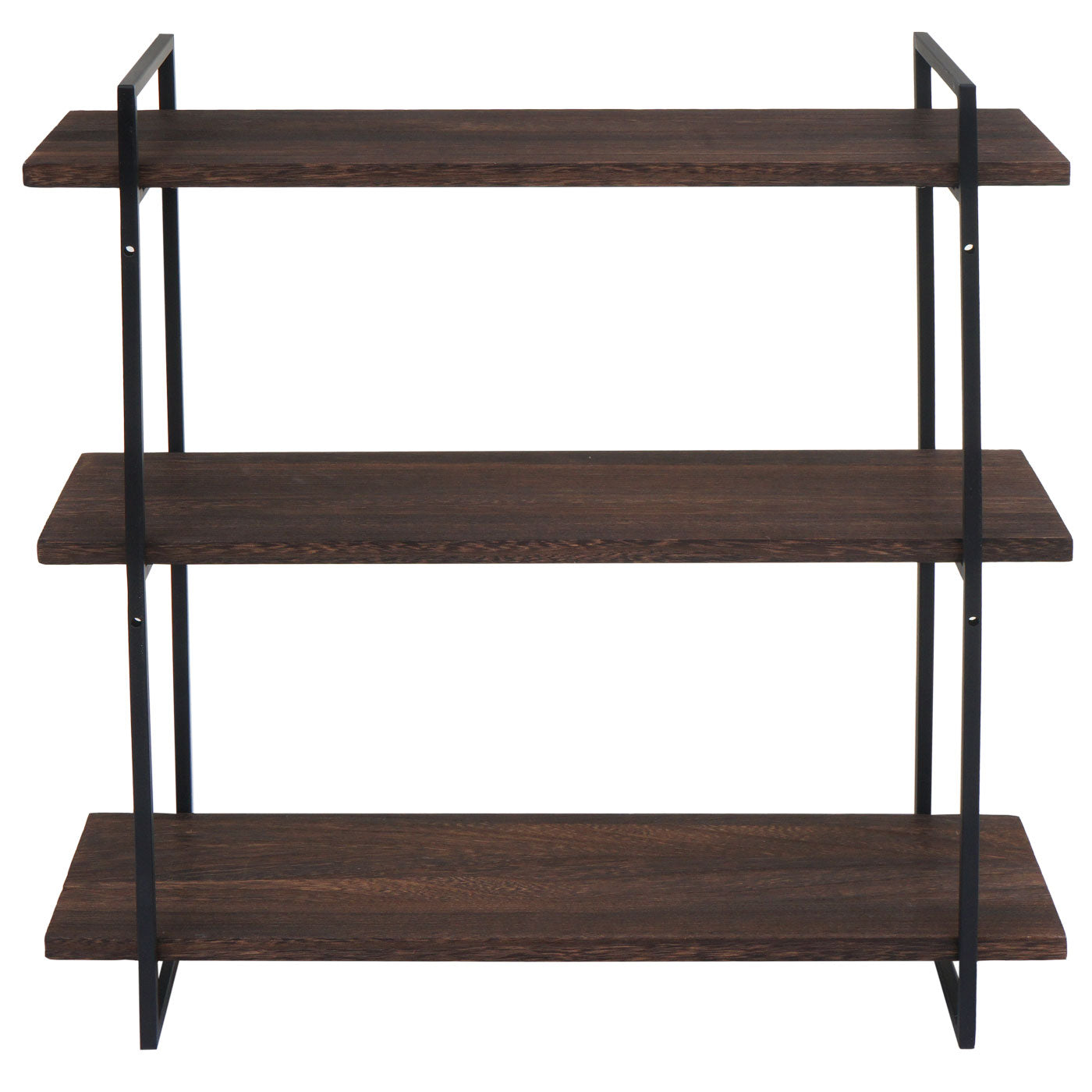 Wandplank MCW-K78, hangende plank, zwevende plank, 3 planken massief hout industrieel 60x60x18cm ~ donkerbruin, metaal zwart