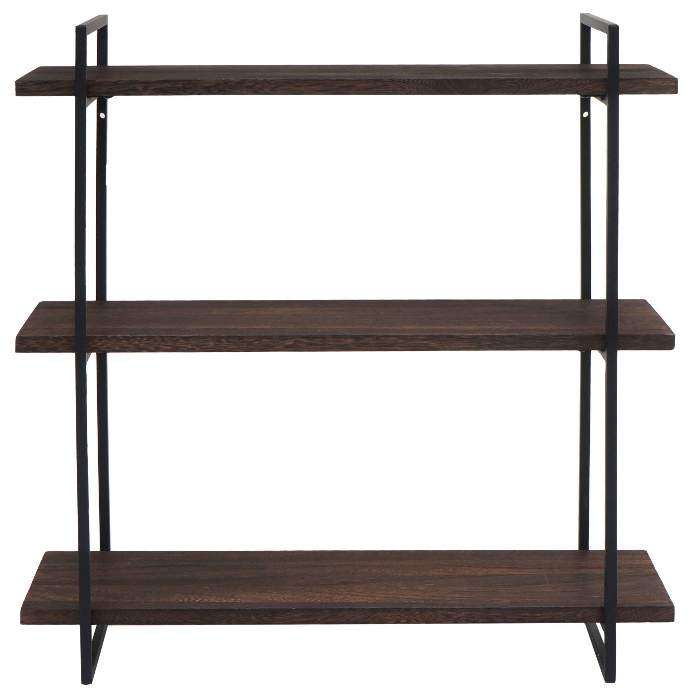 Wandplank MCW-K78, hangende plank, zwevende plank, 3 planken massief hout industrieel 60x60x18cm ~ donkerbruin, metaal zwart