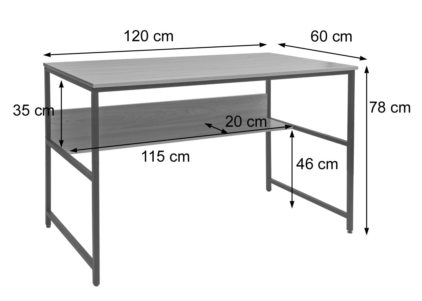 Bureau MCW-K80, bureau computer bureau werkblad, metaal MDF 120x60cm ~ natuur