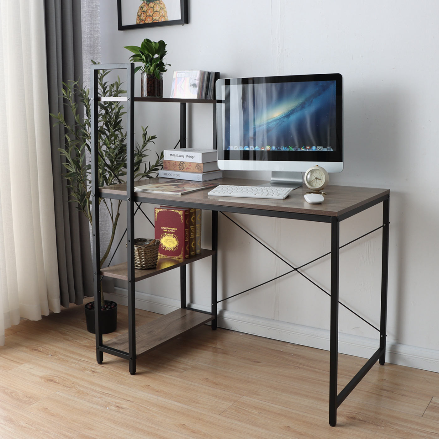 Bureau met legplank MCW-K81, laptoptafel bureau werktafel, 100x60cm metaal MDF ~ grijsbruin