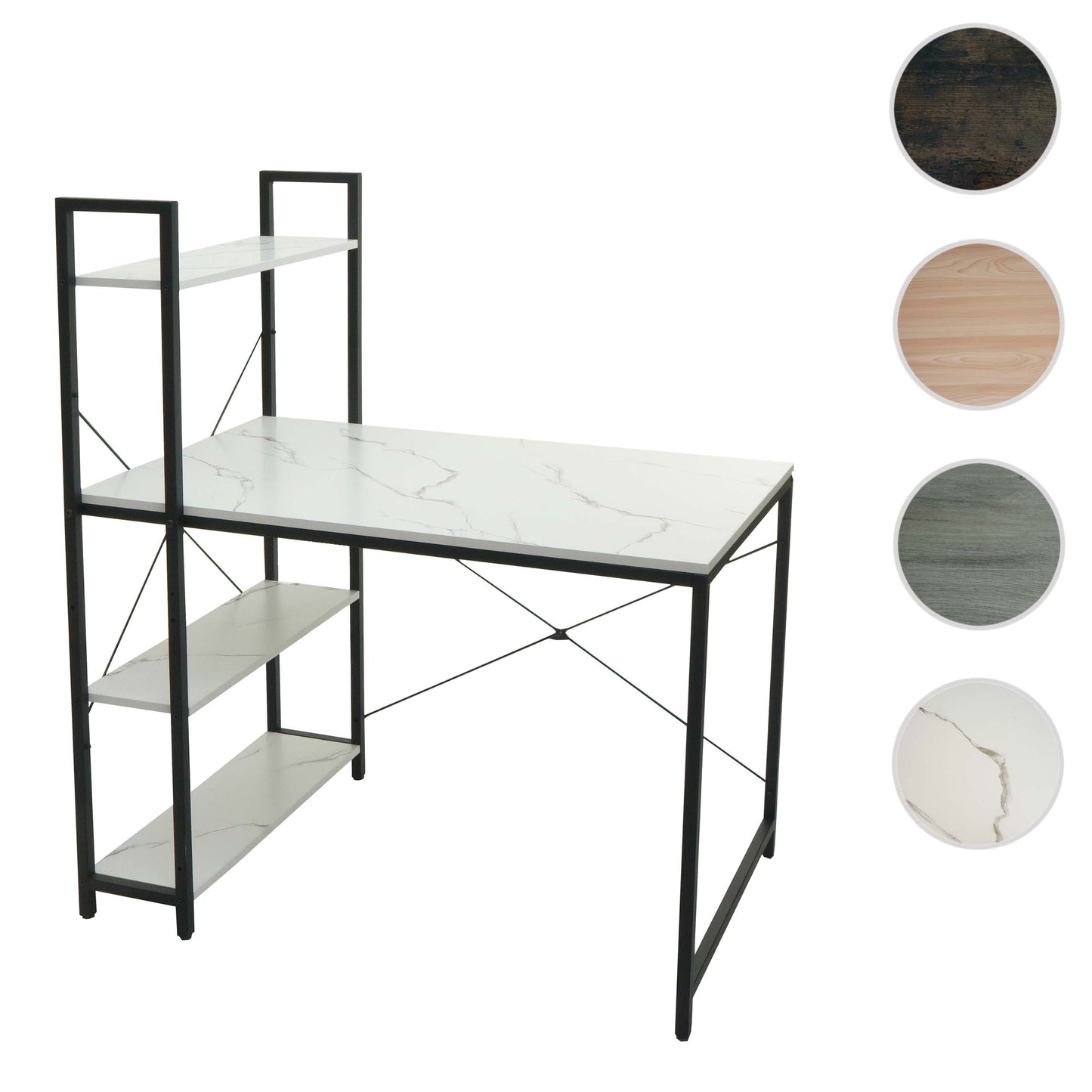 Bureau met legplank MCW-K81, laptoptafel bureau werktafel, 100x60cm metaal MDF ~ marmer-look wit