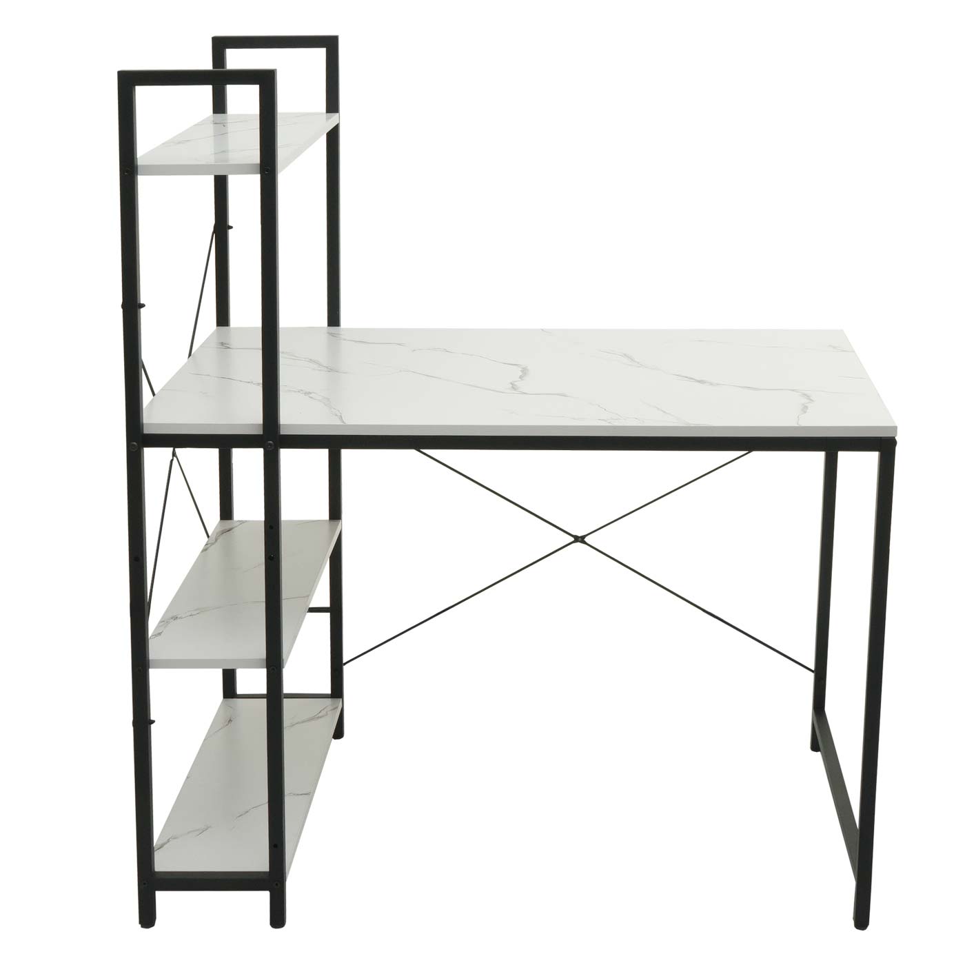 Bureau met legplank MCW-K81, laptoptafel bureau werktafel, 100x60cm metaal MDF ~ marmer-look wit