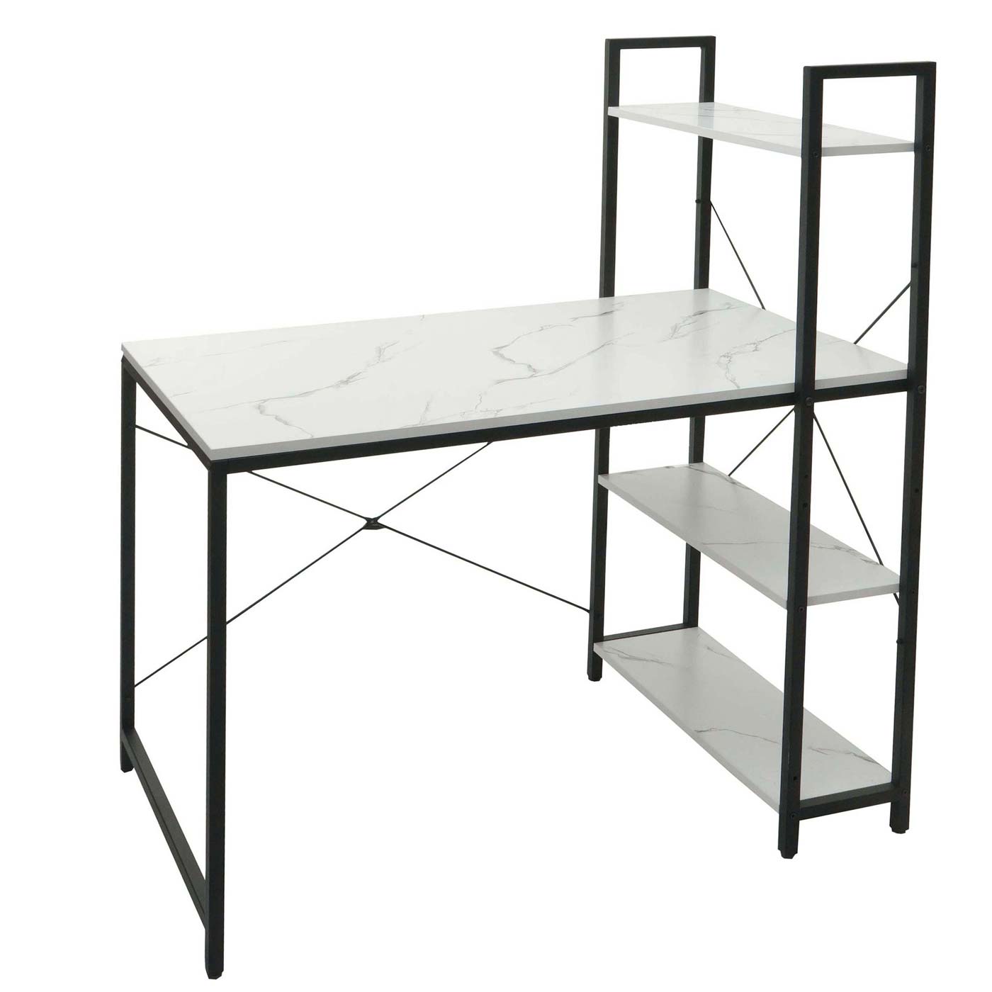 Bureau met legplank MCW-K81, laptoptafel bureau werktafel, 100x60cm metaal MDF ~ marmer-look wit