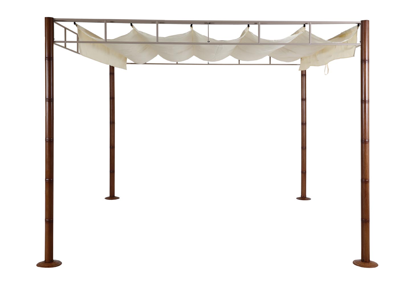 Pergola MCW-L42, tuinpaviljoen terrasoverkapping, stevig 7cm metalen frame 3x3m bamboe look ~ crème-wit