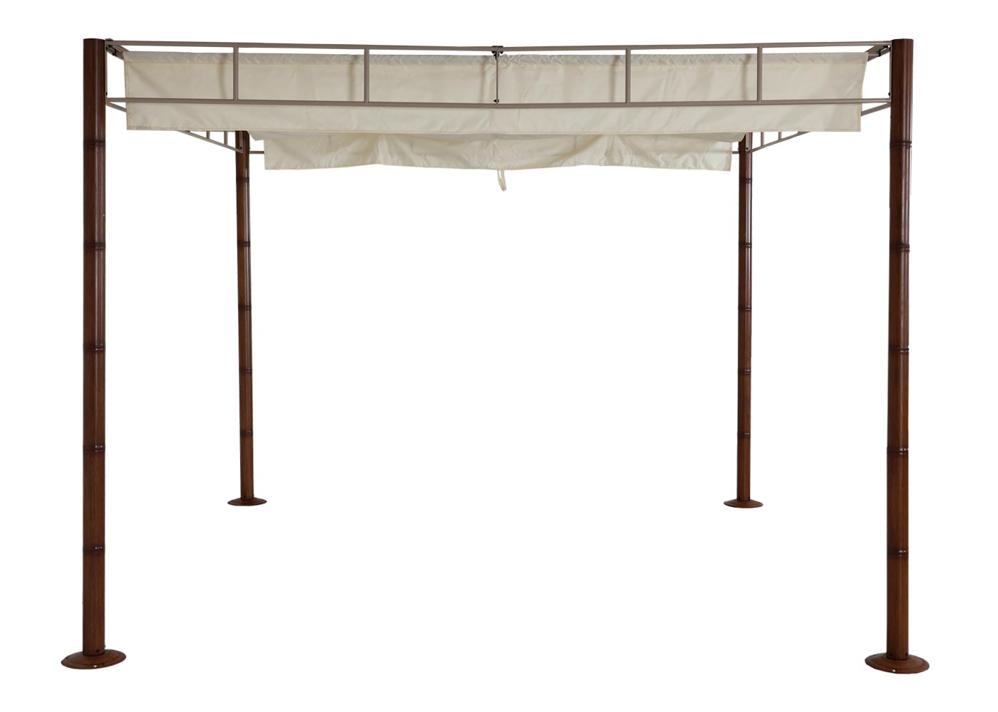 Pergola MCW-L42, tuinpaviljoen terrasoverkapping, stevig 7cm metalen frame 3x3m bamboe look ~ crème-wit