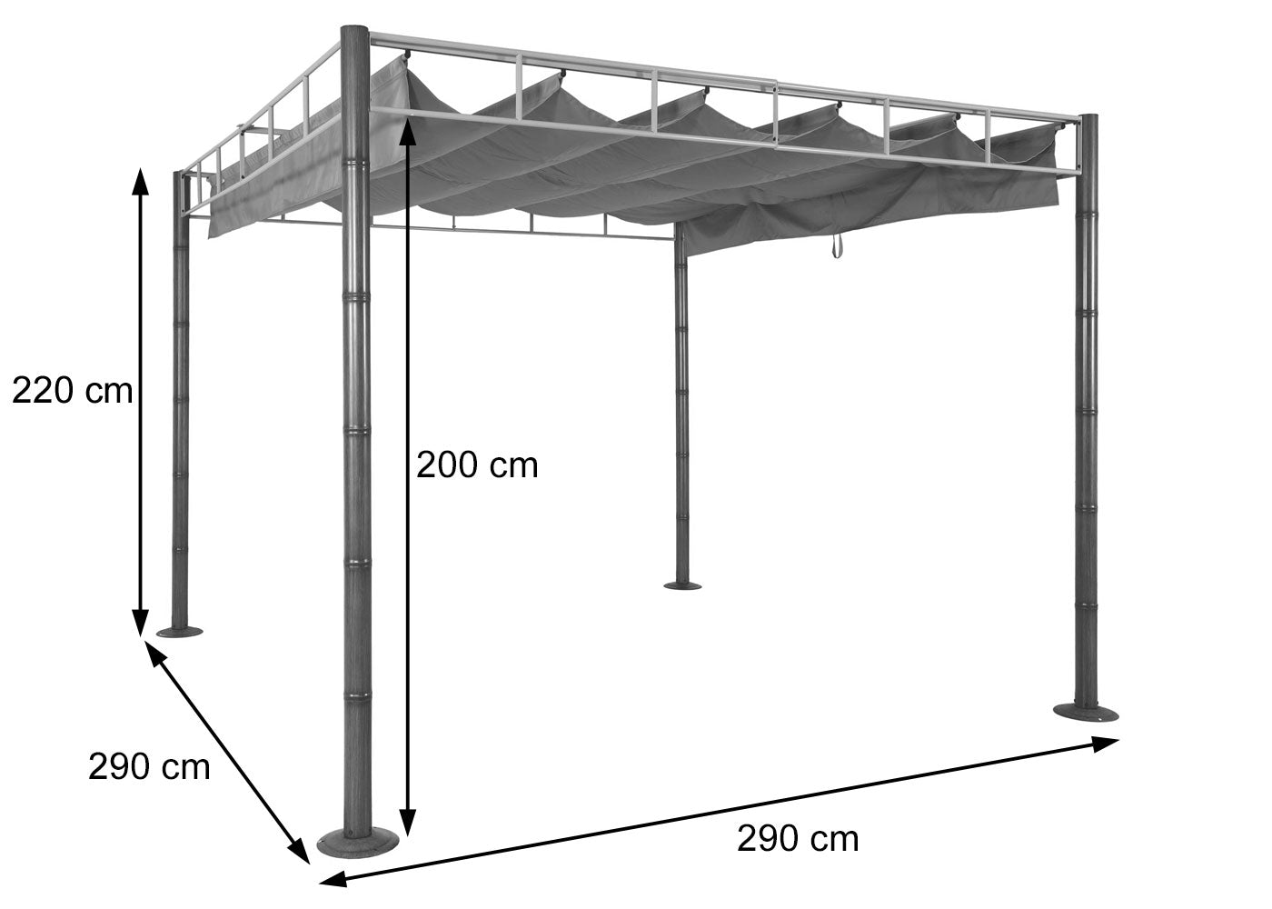 Pergola MCW-L42, tuinpaviljoen terrasoverkapping, stevig 7cm metalen frame 3x3m bamboe look ~ crème-wit