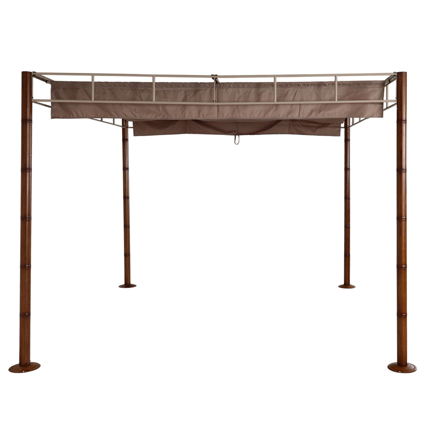 Pergola MCW-L42, tuinpaviljoen terrasoverkapping, stevig 7cm metalen frame 3x3m bamboe look ~ taupe-bruin