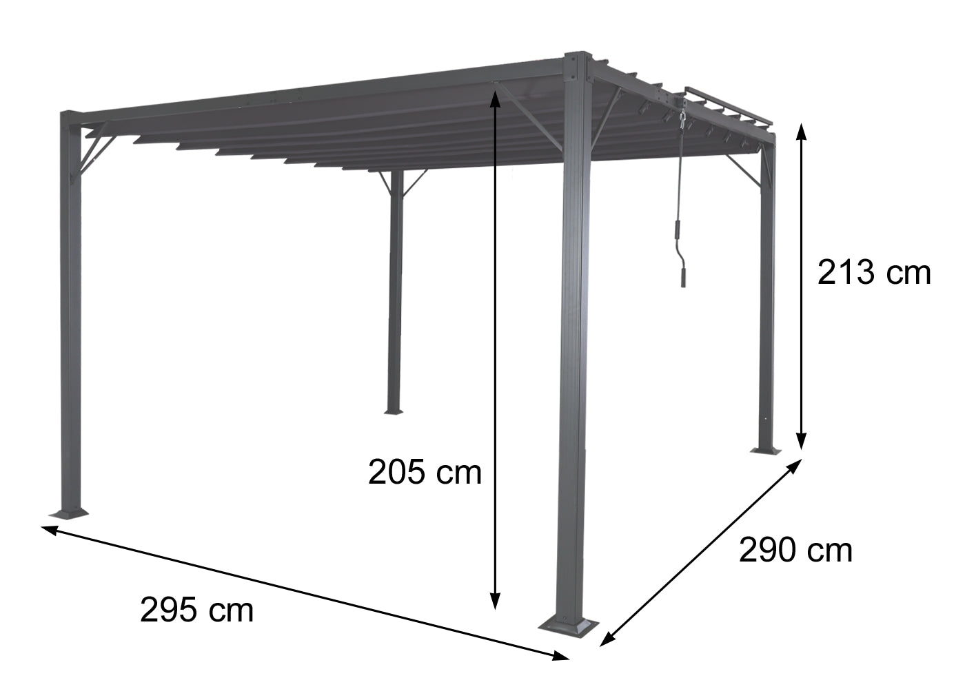 Pergola MCW-L40, tuinrooster paviljoen terrasoverkapping, 8cm aluminium frame doek/textiel, 3x3m antraciet