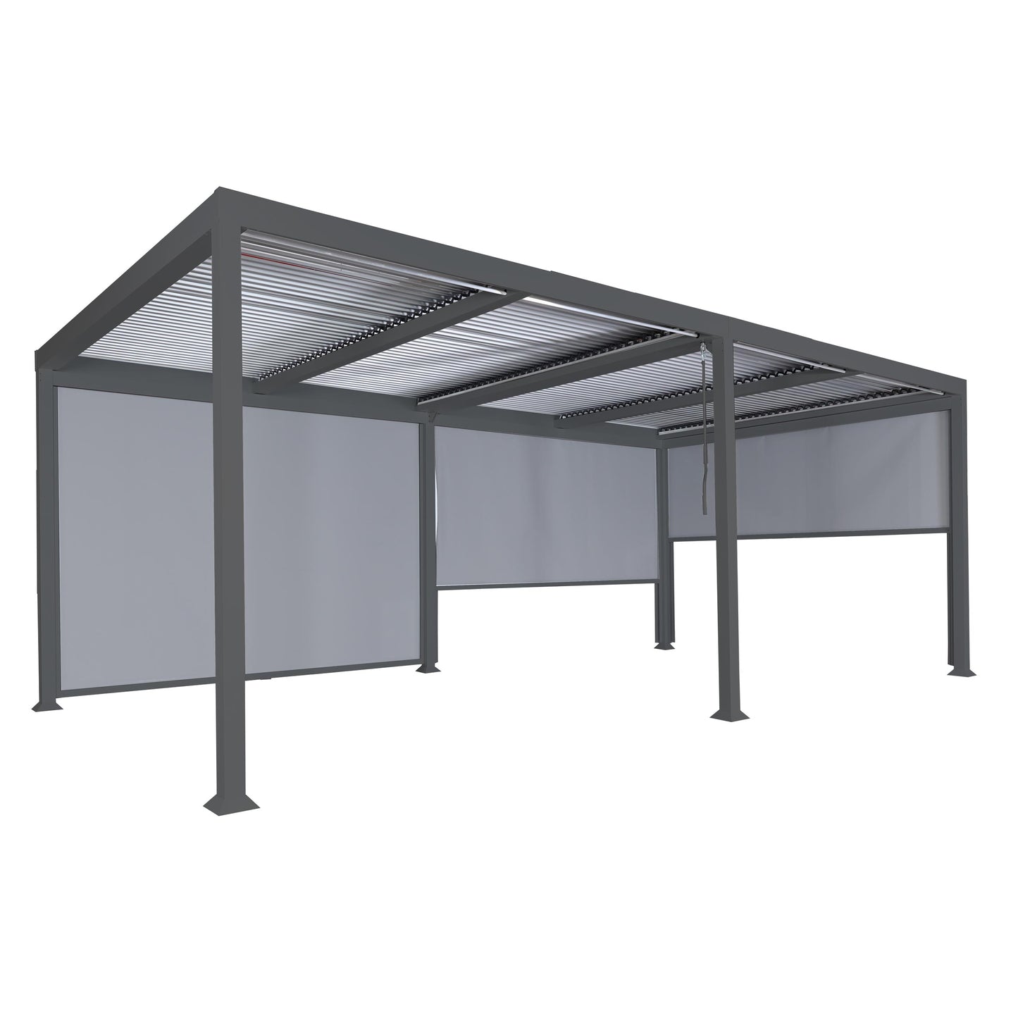 Aluminium pergola MCW-L41 met 3x zijwand, lamellenpaviljoen, stevig 8cm metalen frame 3x6m ~ antraciet
