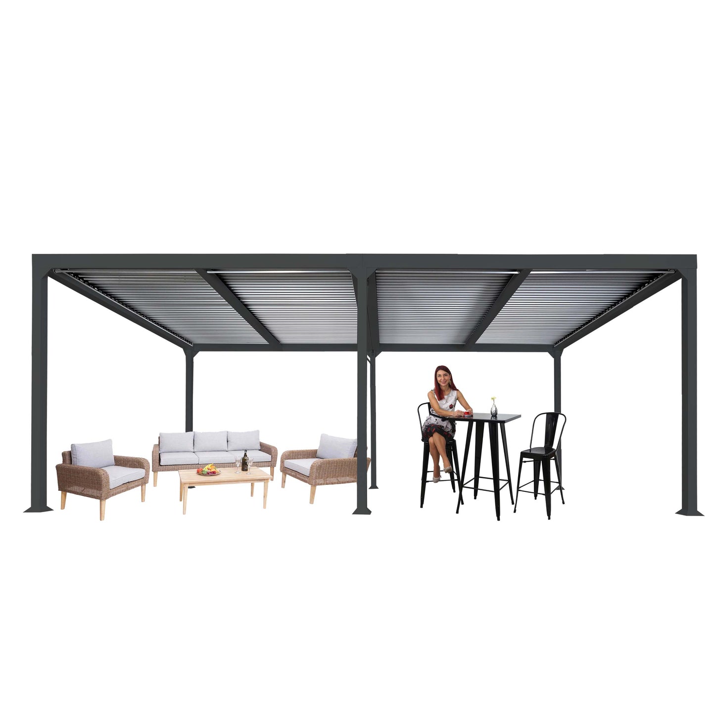 Aluminium pergola MCW-L41, lamellen paviljoen terrasoverkapping, stevig 8cm metalen frame 3x6m ~ antraciet