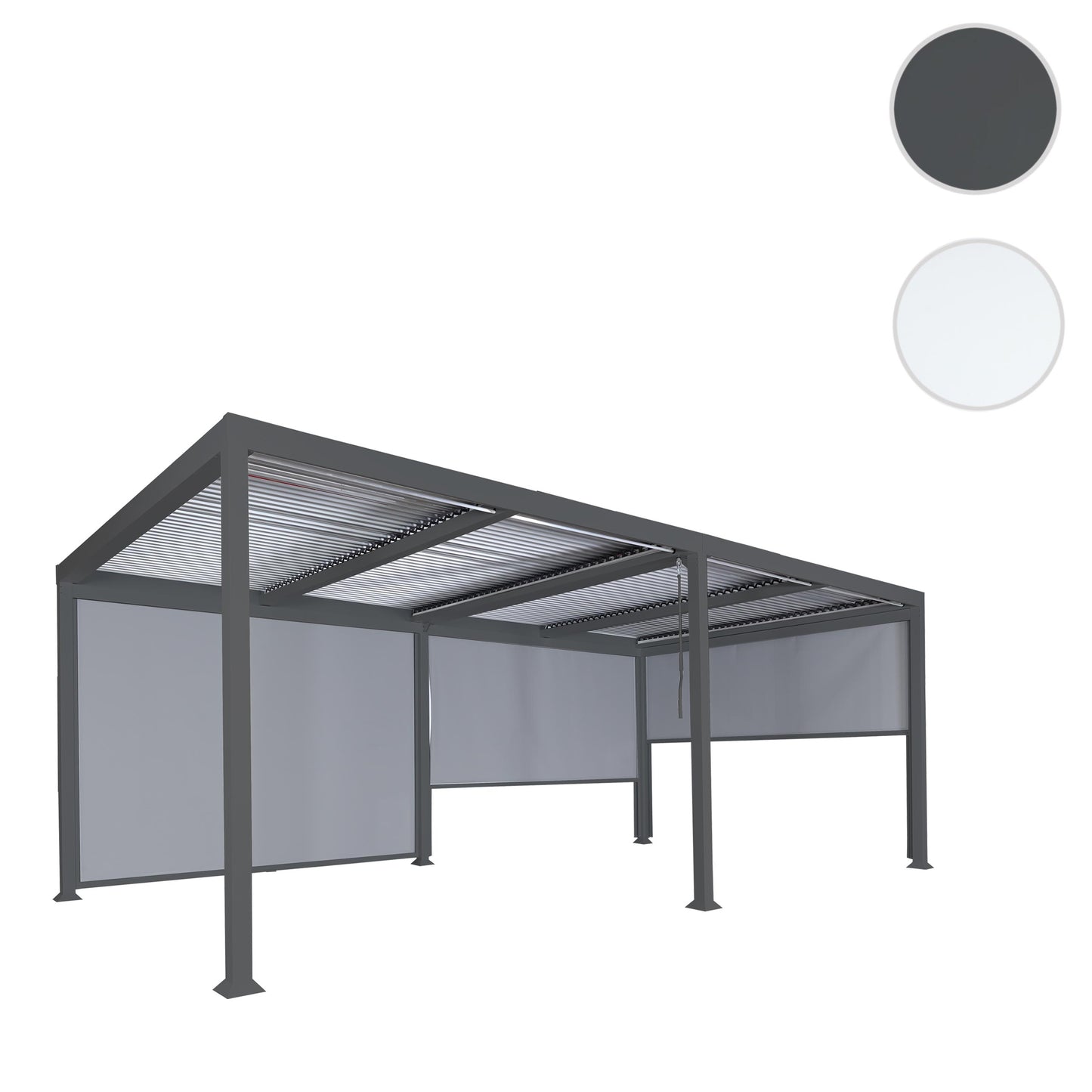 Aluminium pergola MCW-L41 met 3x zijwand, lamellenpaviljoen, stevig 8cm metalen frame 3x6m ~ antraciet