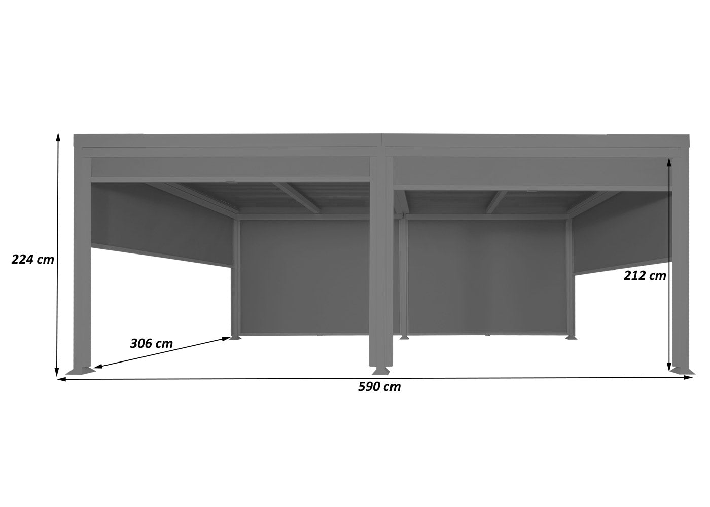 Aluminium pergola MCW-L41 met 6x zijwand, lamellenpaviljoen, stevig 8cm metalen frame 3x6m ~ wit