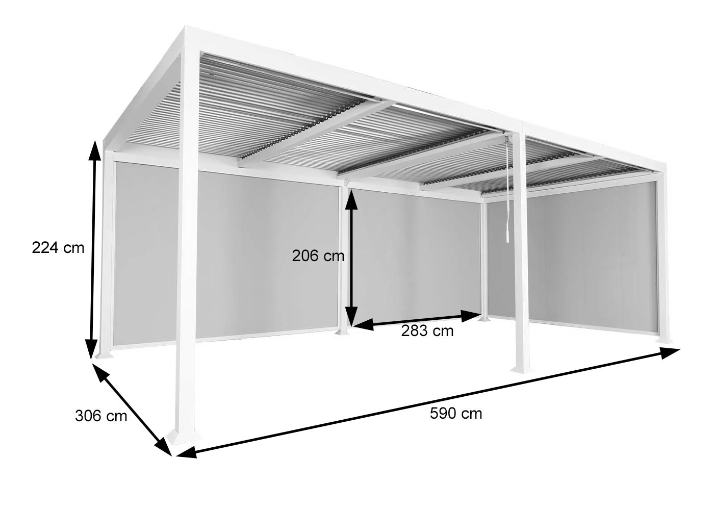 Aluminium pergola MCW-L41 met 3x zijwand, lamellenpaviljoen, stevig 8cm metalen frame 3x6m ~ wit