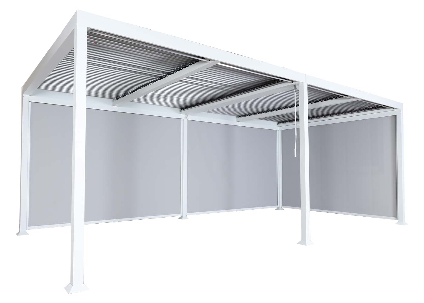 Aluminium pergola MCW-L41 met 3x zijwand, lamellenpaviljoen, stevig 8cm metalen frame 3x6m ~ wit