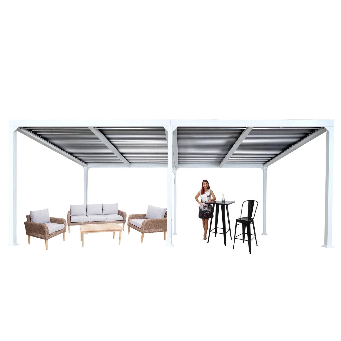 Aluminium pergola MCW-L41, lamellen paviljoen terrasoverkapping, stevig 8cm metalen frame 3x6m ~ wit