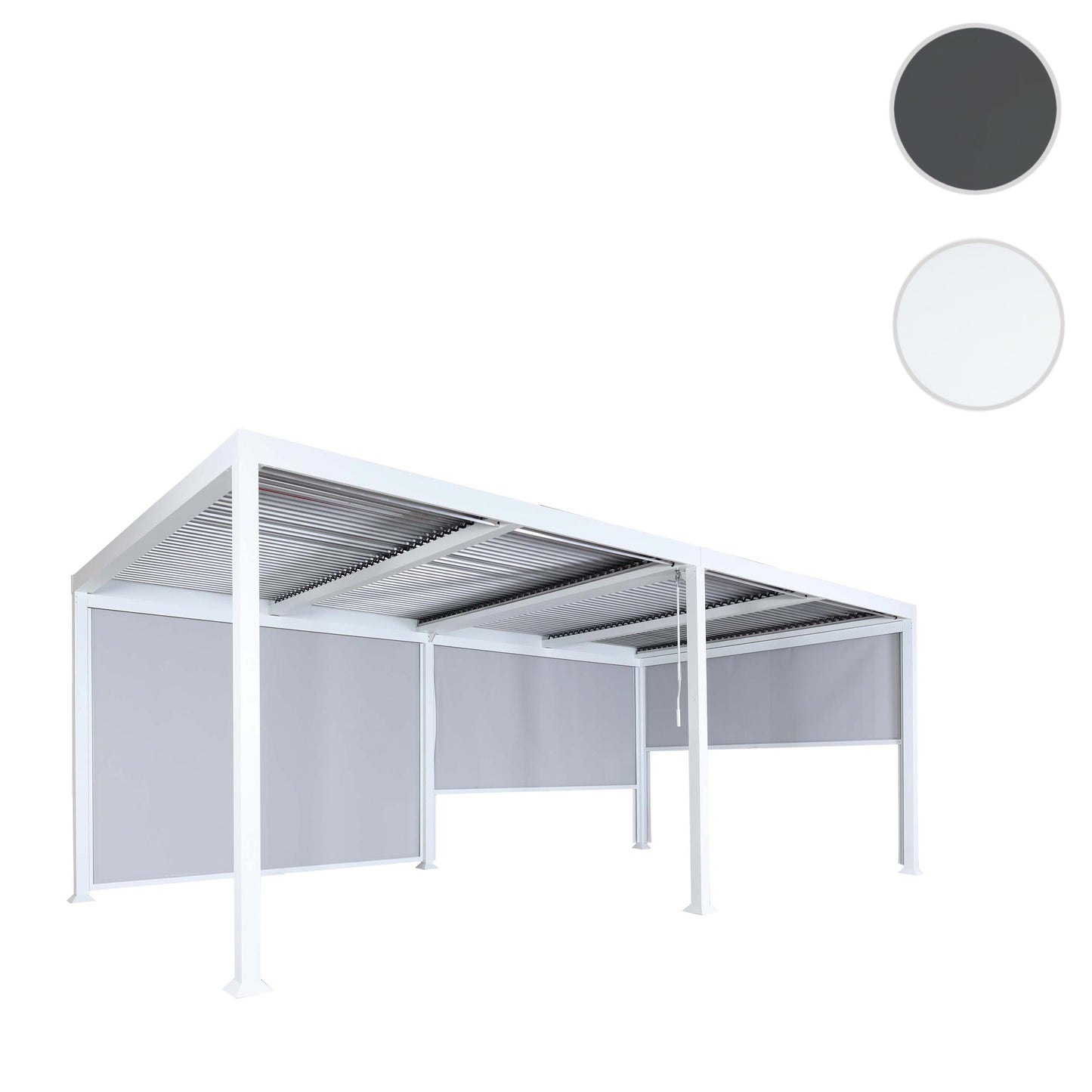 Aluminium pergola MCW-L41 met 3x zijwand, lamellenpaviljoen, stevig 8cm metalen frame 3x6m ~ wit