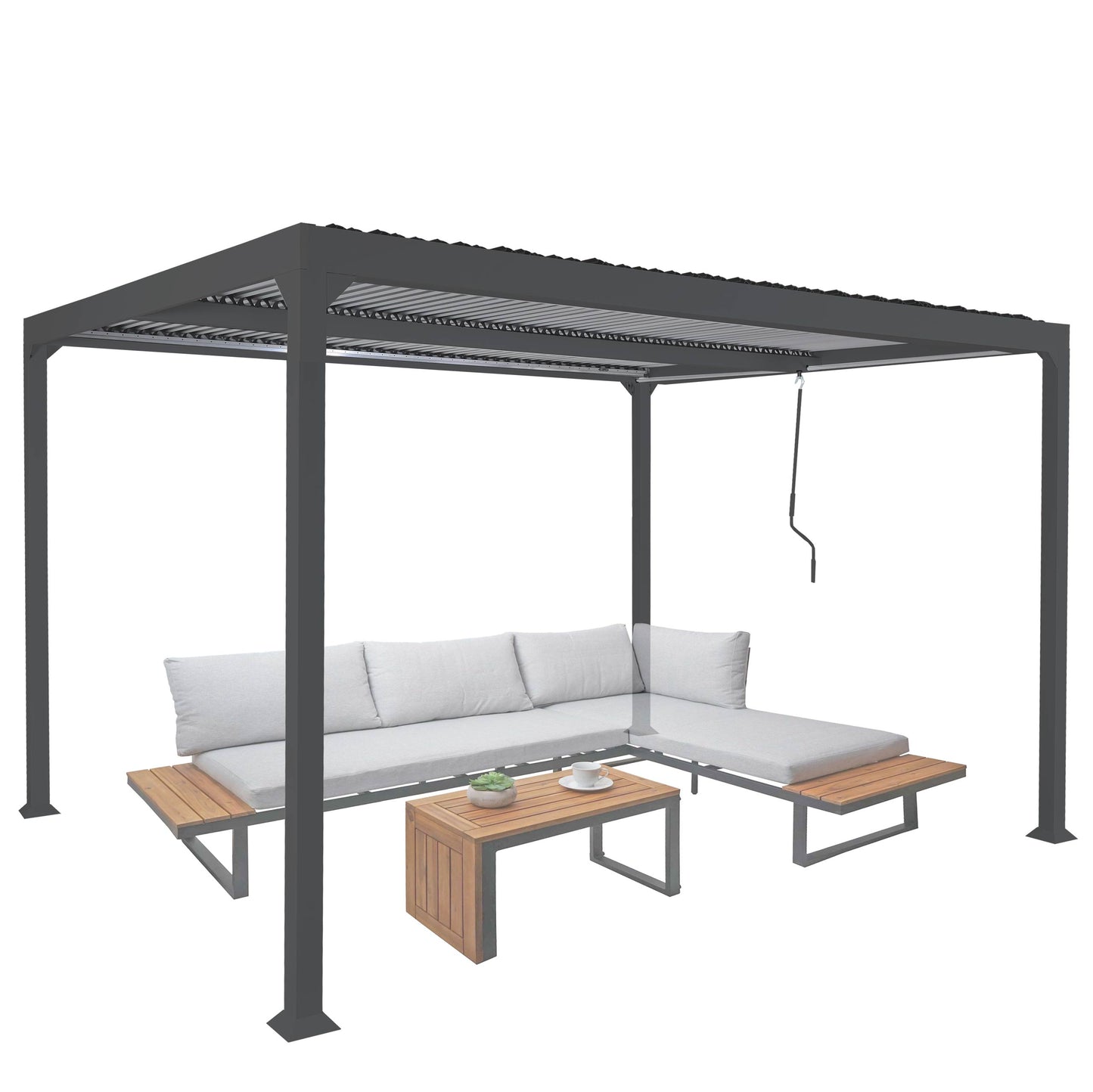 Aluminium pergola MCW-L41, lamellen paviljoen terrasoverkapping, stevig 8cm metalen frame 3x3,7m ~ antraciet