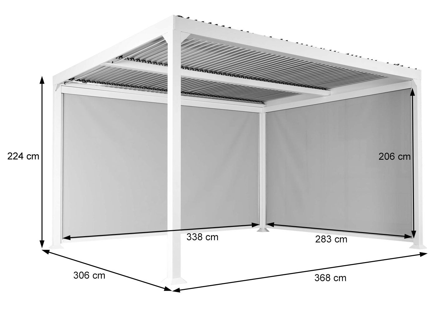 Aluminium pergola MCW-L41 met 2x zijwand, lamellenpaviljoen, stevig 8cm metalen frame 3x3,7m ~ antraciet