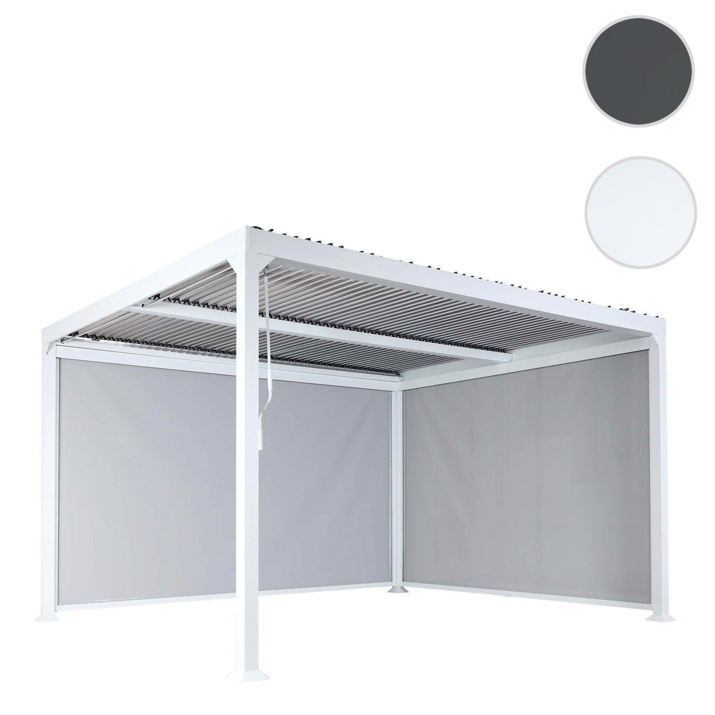 Aluminium pergola MCW-L41 met 2x zijwand, lamellenpaviljoen, stevig 8cm metalen frame 3x3m ~ wit