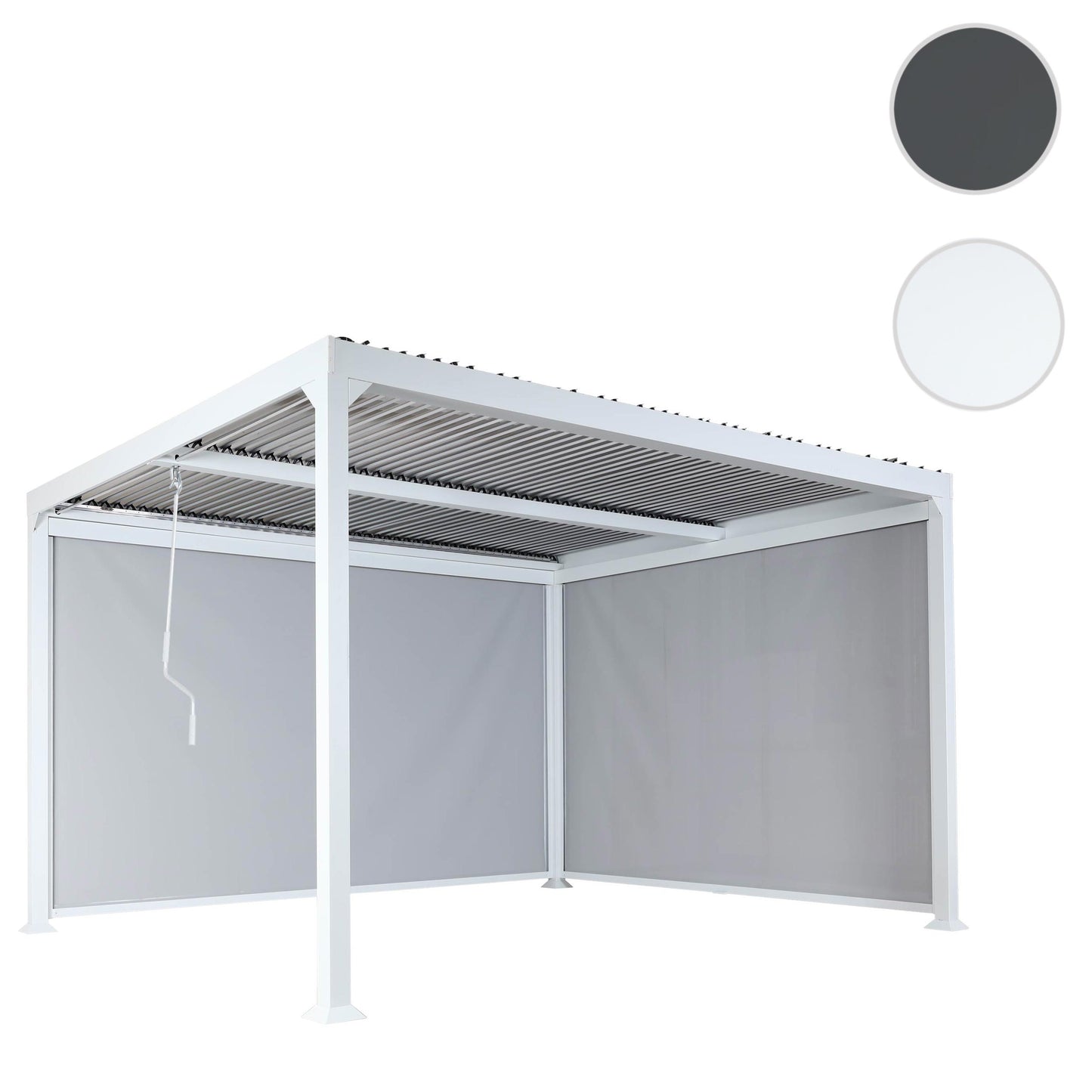 Aluminium pergola MCW-L41 met 2x zijwand, lamellenpaviljoen, stevig 8cm metalen frame 3x3.7m ~ wit