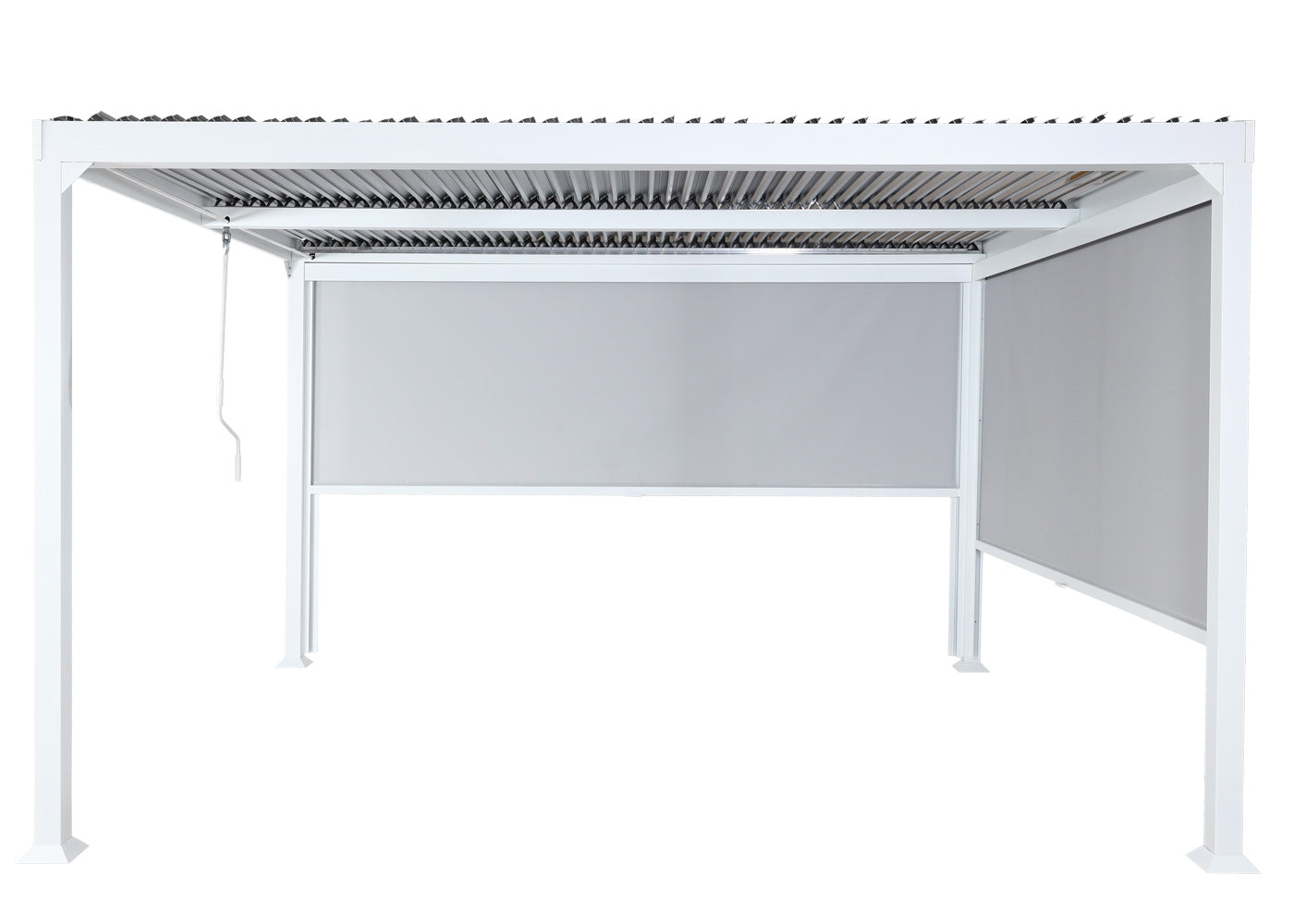 Aluminium pergola MCW-L41 met 2x zijwand, lamellenpaviljoen, stevig 8cm metalen frame 3x3.7m ~ wit