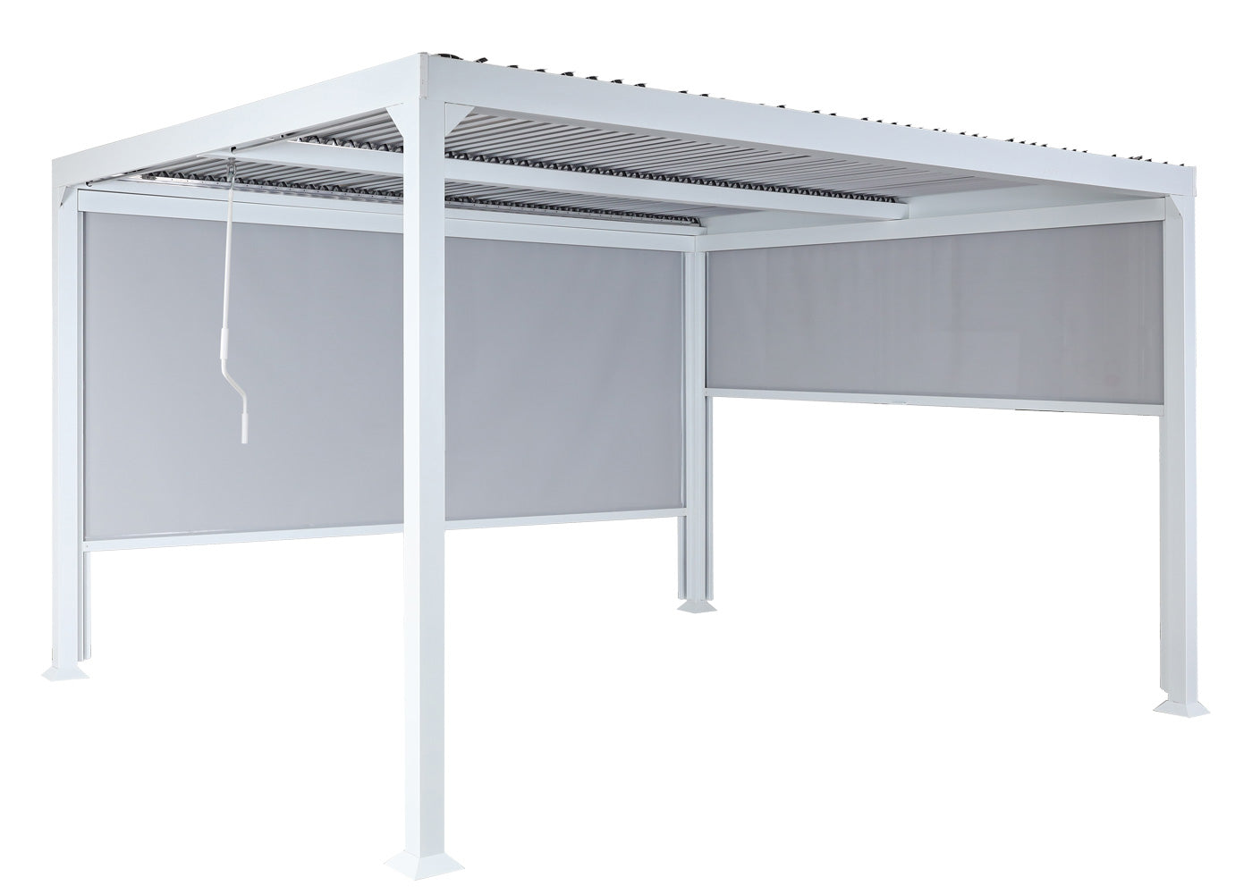 Aluminium pergola MCW-L41 met 2x zijwand, lamellenpaviljoen, stevig 8cm metalen frame 3x3.7m ~ wit