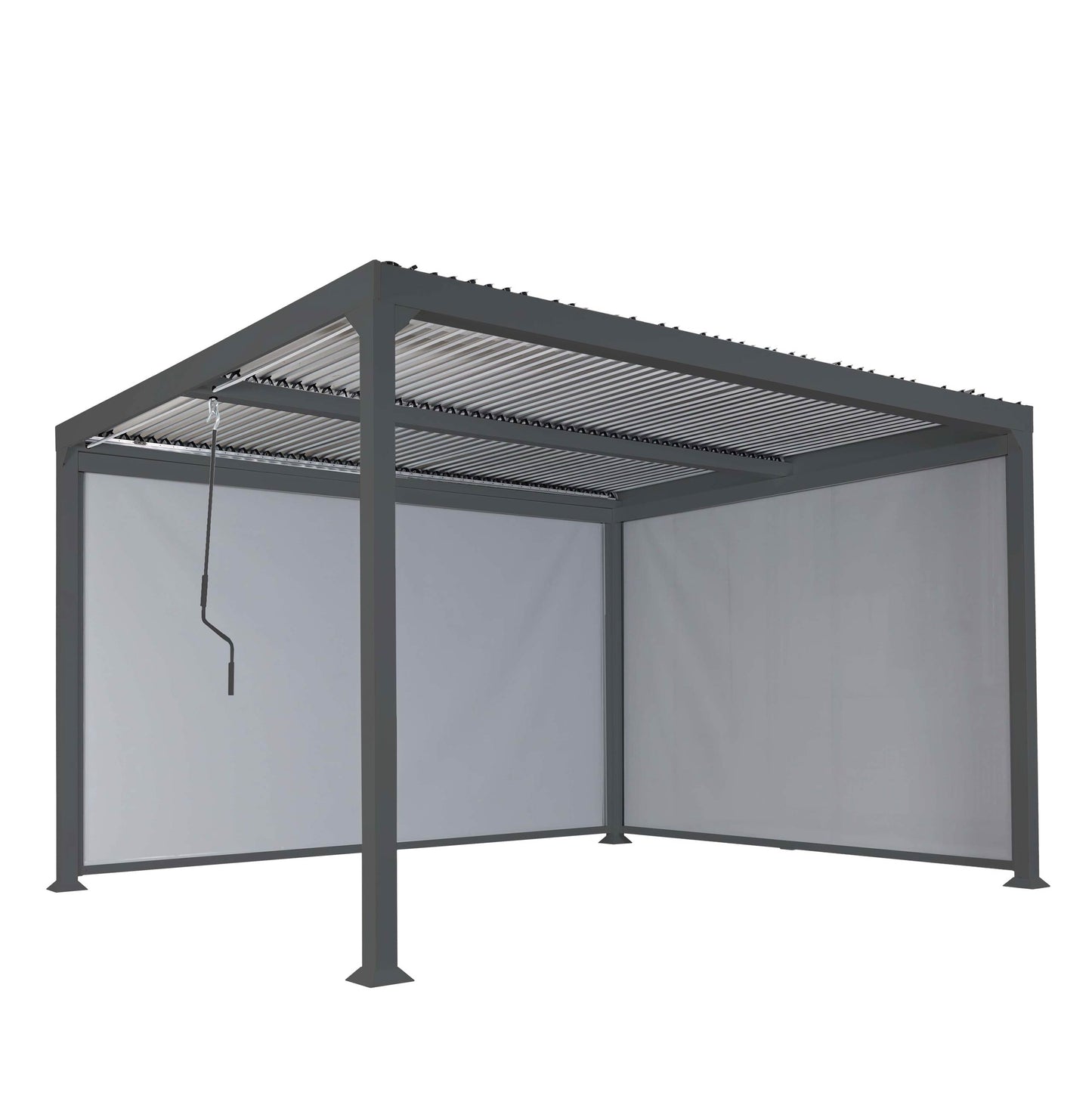 Aluminium pergola MCW-L41 met 2x zijwand, lamellenpaviljoen, stevig 8cm metalen frame 3x3,7m ~ antraciet