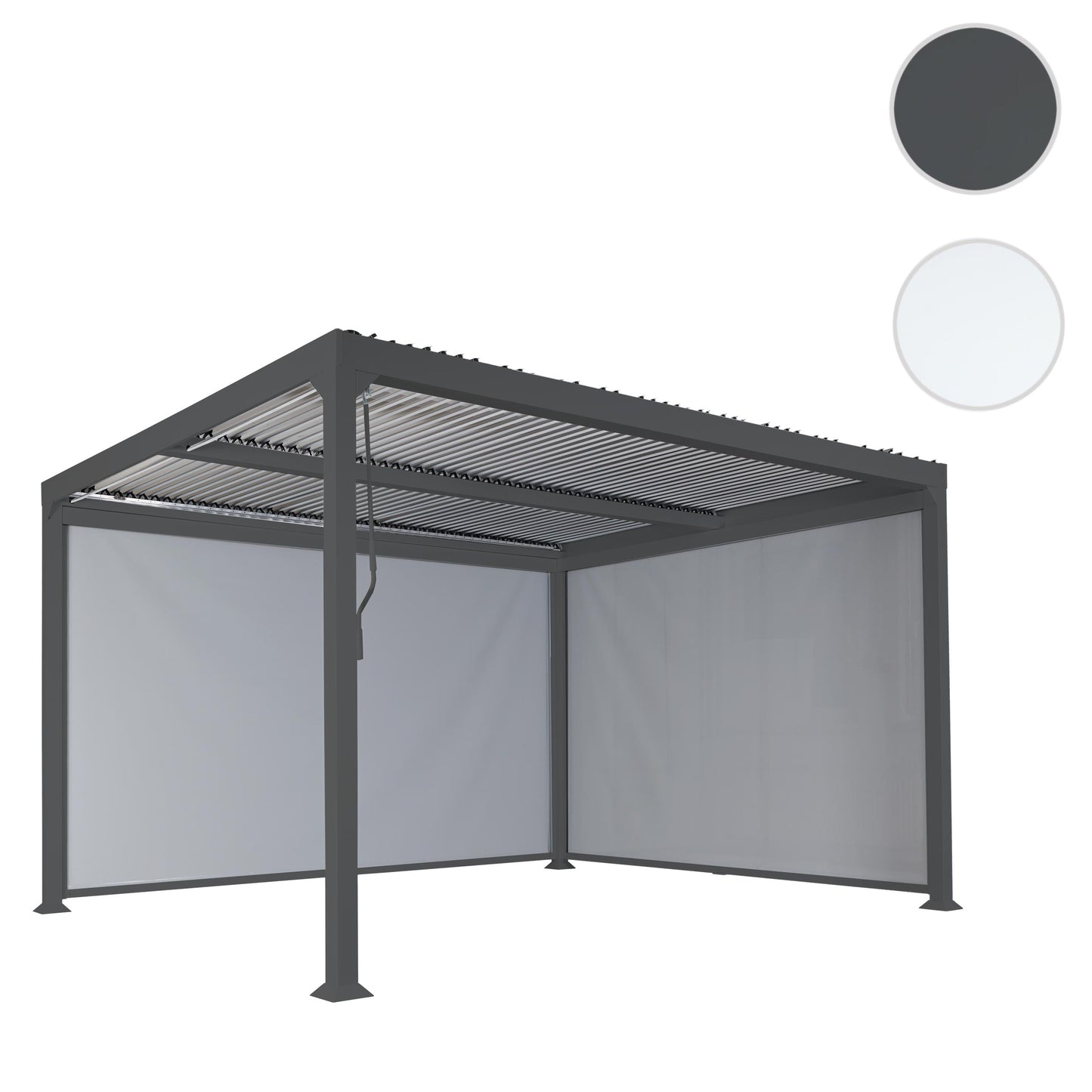 Aluminium pergola MCW-L41 met 2x zijwand, lamellenpaviljoen, stevig 8cm metalen frame 3x3m ~ antraciet