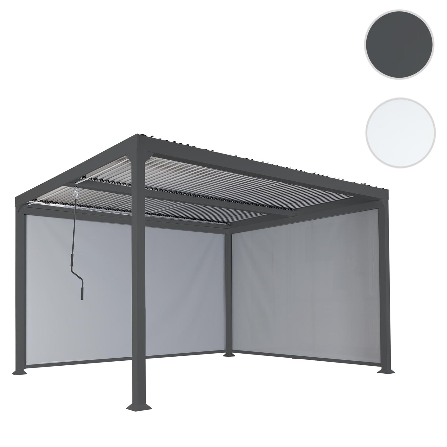 Aluminium pergola MCW-L41 met 2x zijwand, lamellenpaviljoen, stevig 8cm metalen frame 3x3,7m ~ antraciet