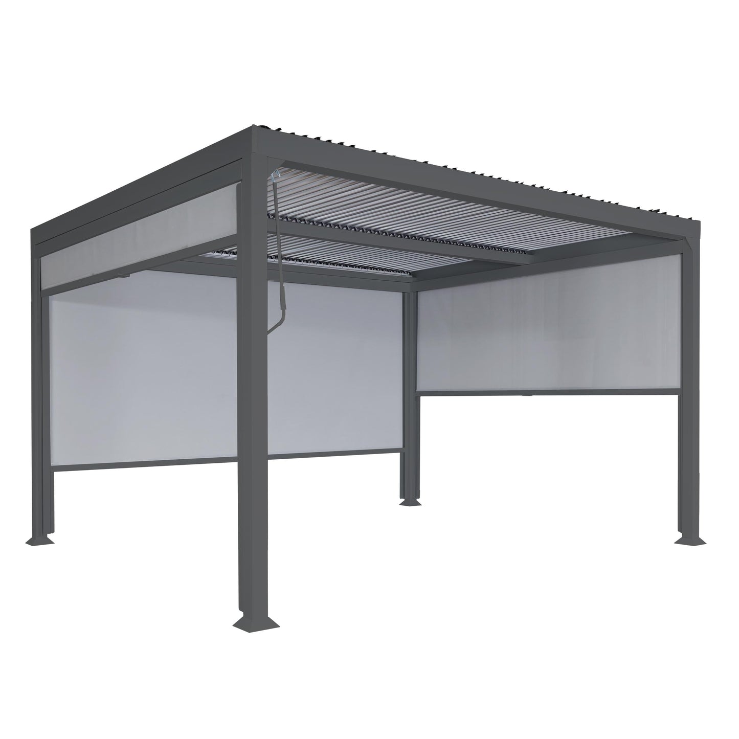 Aluminium pergola MCW-L41 met 3x zijwand, lamellenpaviljoen, stevig 8cm metalen frame 3x3m ~ antraciet