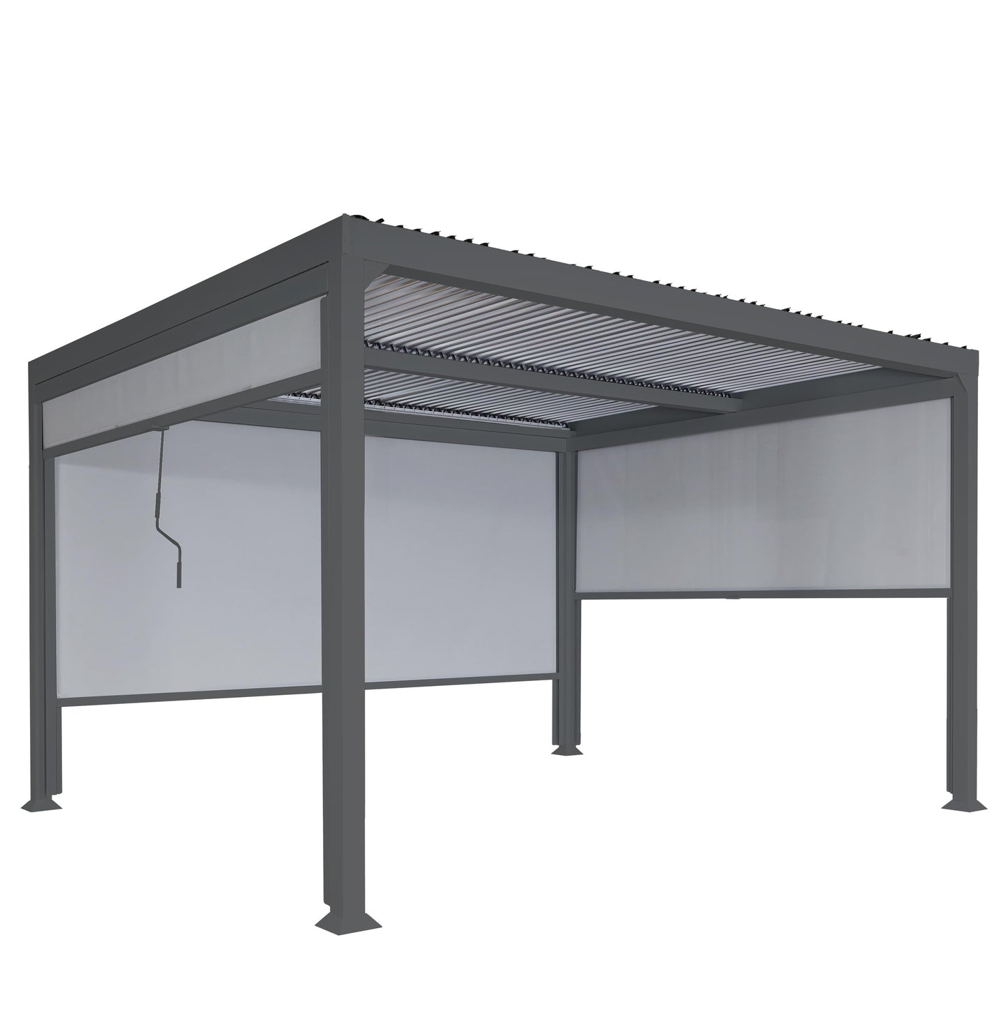 Aluminium pergola MCW-L41 met 3x zijwand, lamellenpaviljoen, stevig 8cm metalen frame 3x3,7m ~ antraciet