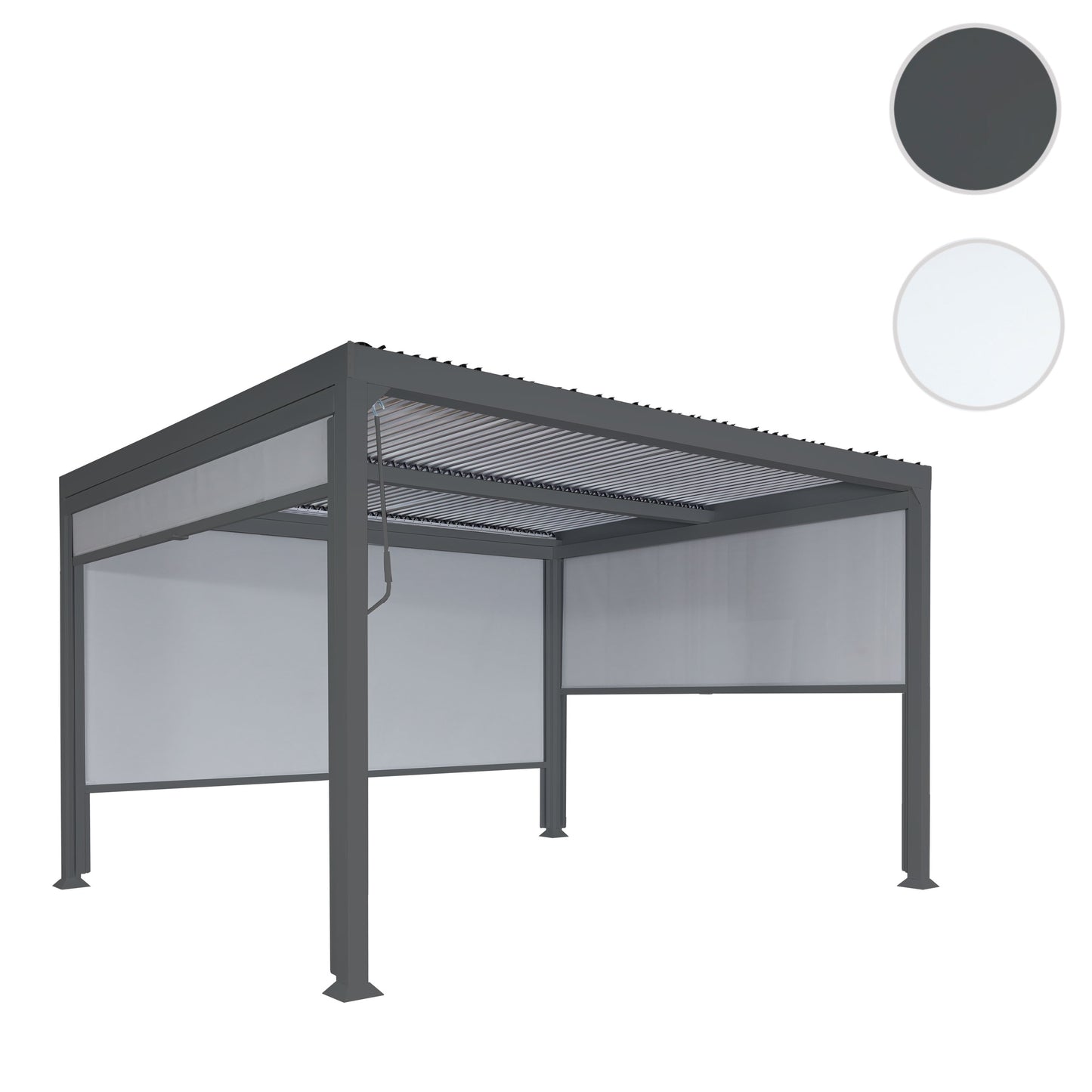 Aluminium pergola MCW-L41 met 3x zijwand, lamellenpaviljoen, stevig 8cm metalen frame 3x3m ~ antraciet