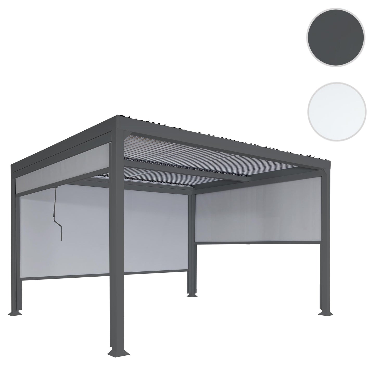 Aluminium pergola MCW-L41 met 3x zijwand, lamellenpaviljoen, stevig 8cm metalen frame 3x3,7m ~ antraciet