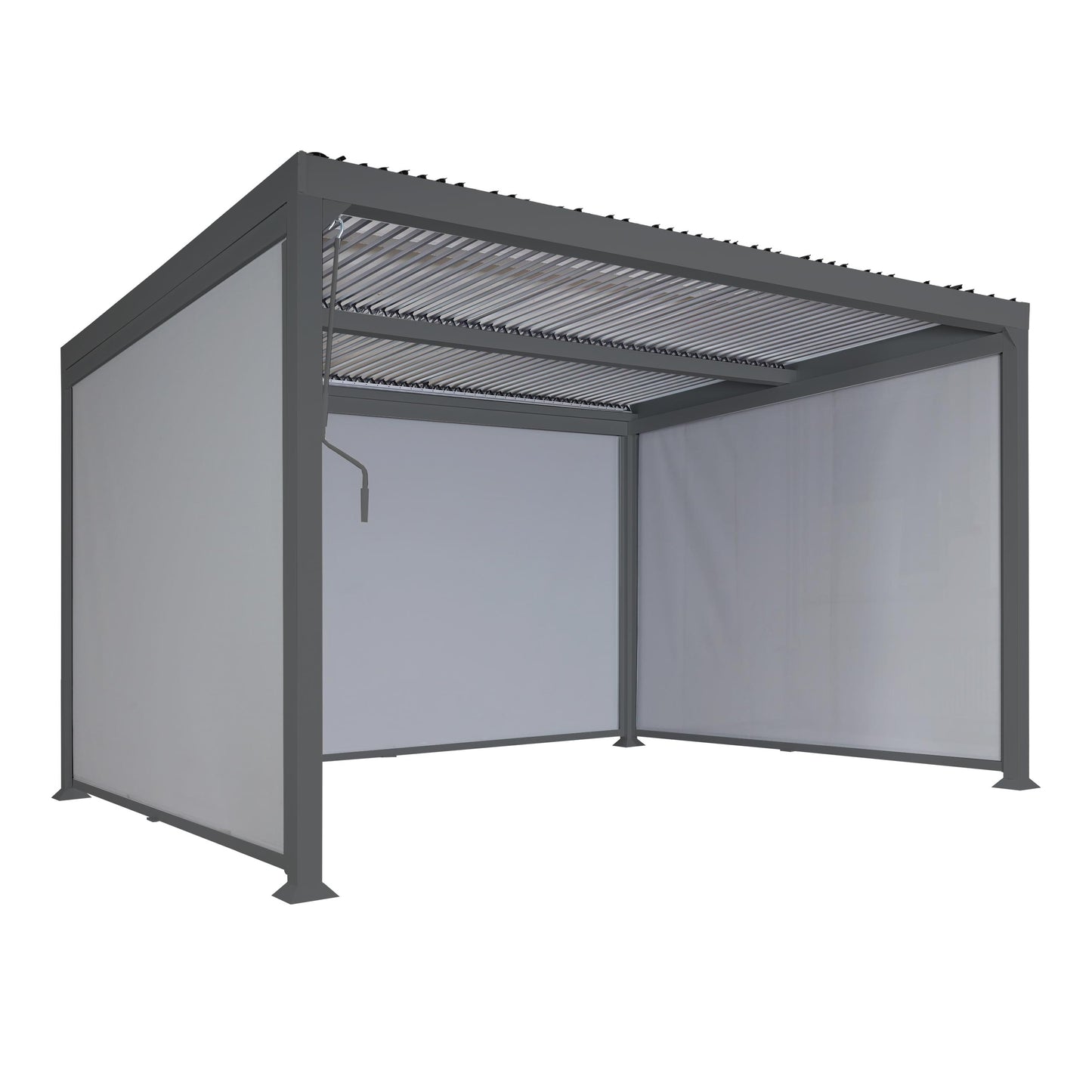 Aluminium pergola MCW-L41 met 3x zijwand, lamellenpaviljoen, stevig 8cm metalen frame 3x3m ~ antraciet