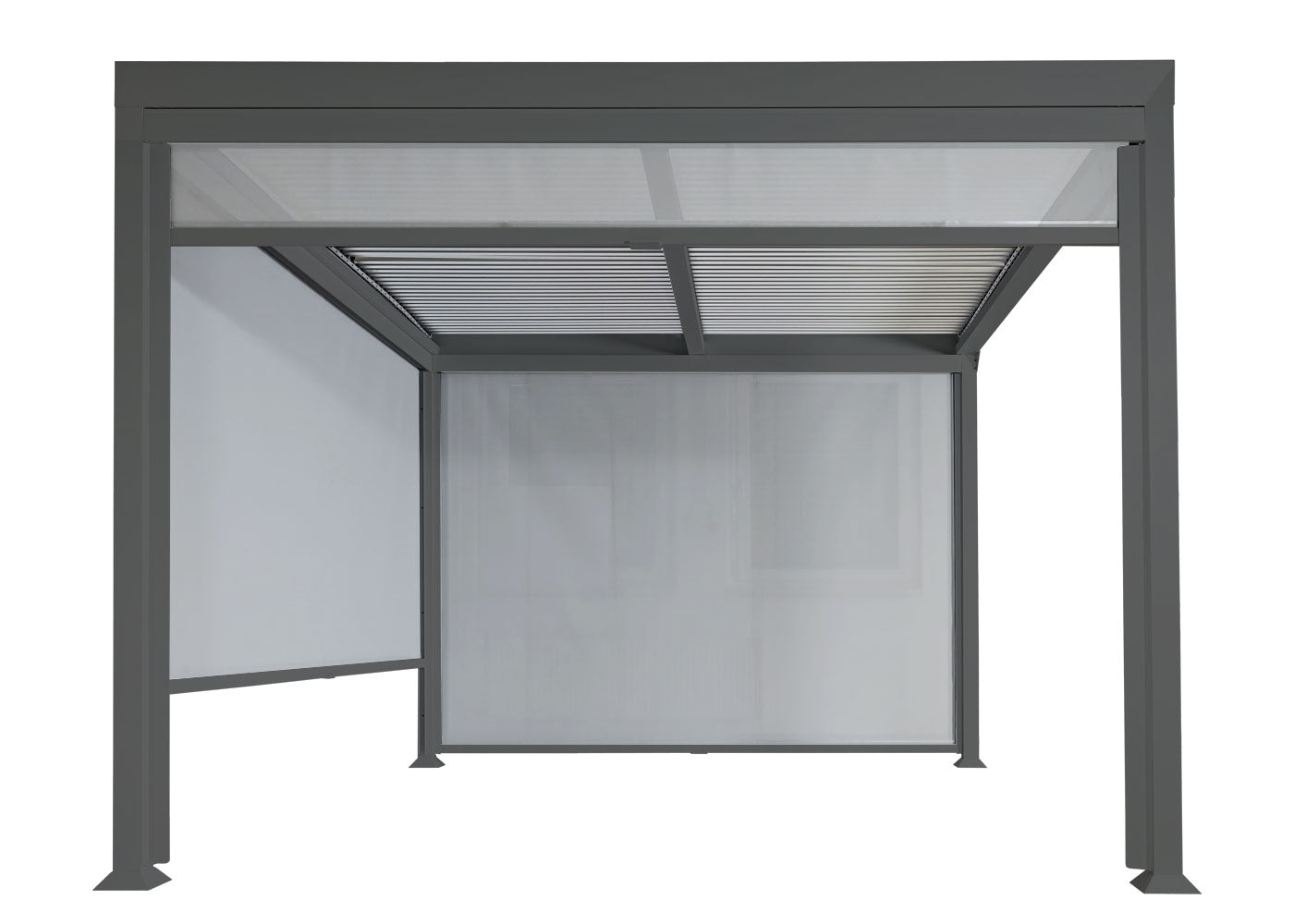 Aluminium pergola MCW-L41 met 3x zijwand, lamellenpaviljoen, stevig 8cm metalen frame 3x3,7m ~ antraciet