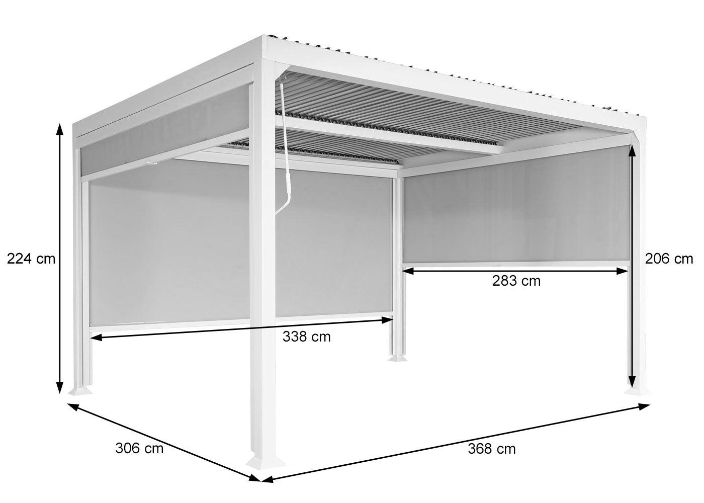 Aluminium pergola MCW-L41 met 3x zijwand, lamellenpaviljoen, stevig 8cm metalen frame 3x3,7m ~ wit