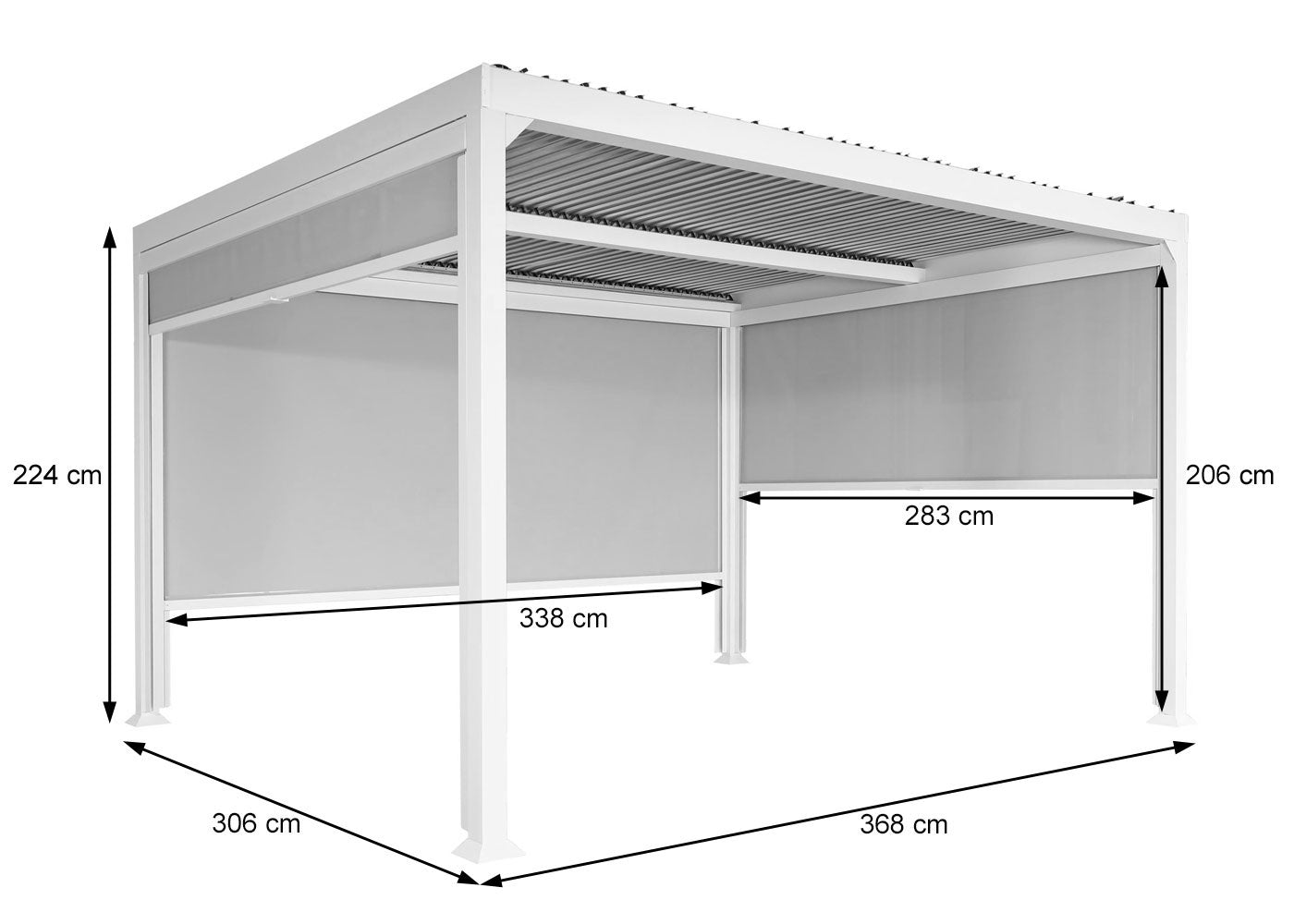 Aluminium pergola MCW-L41 met 3x zijwand, lamellenpaviljoen, stevig 8cm metalen frame 3x3,7m ~ antraciet