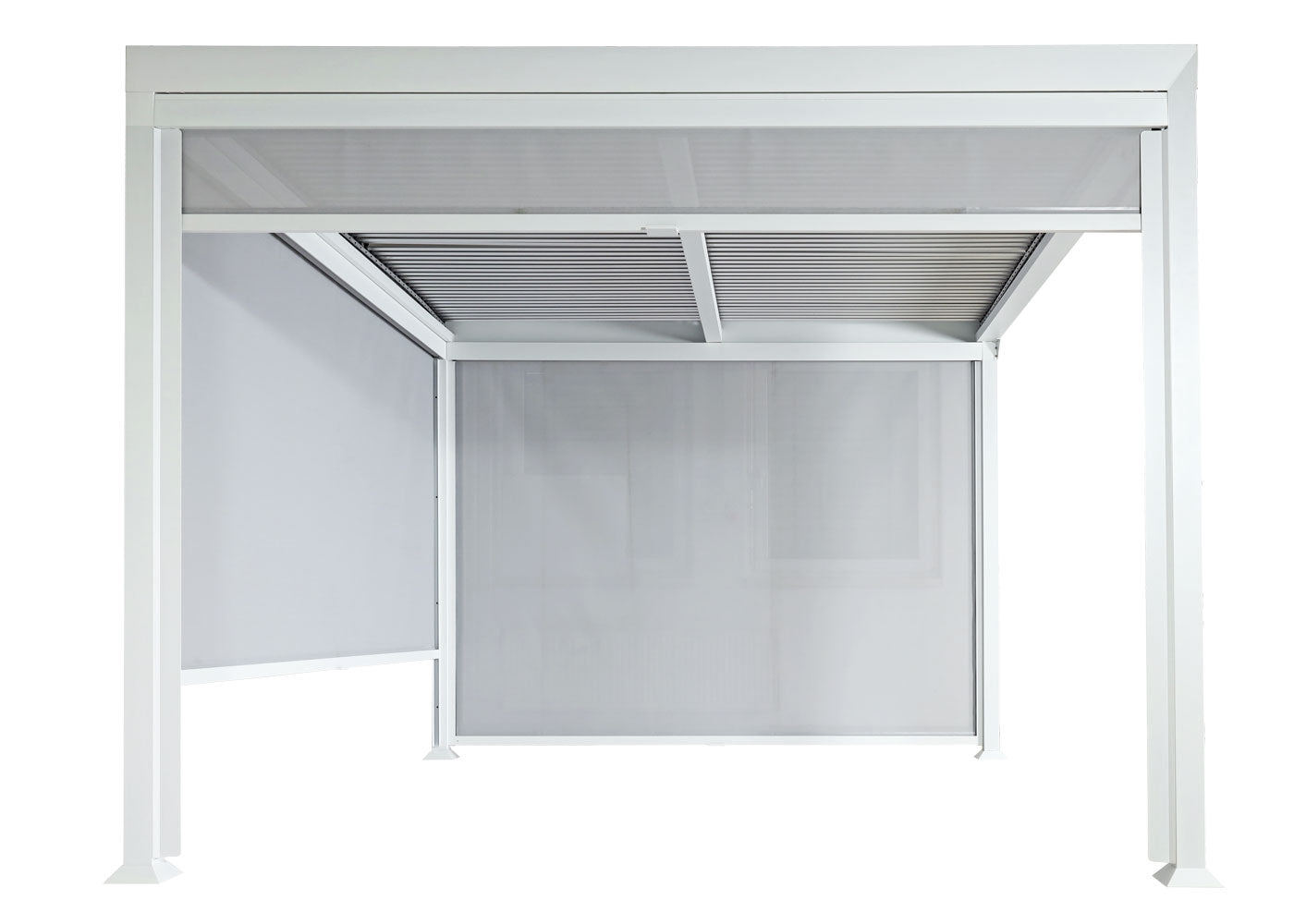 Aluminium pergola MCW-L41 met 3x zijwand, lamellenpaviljoen, stevig 8cm metalen frame 3x3,7m ~ wit